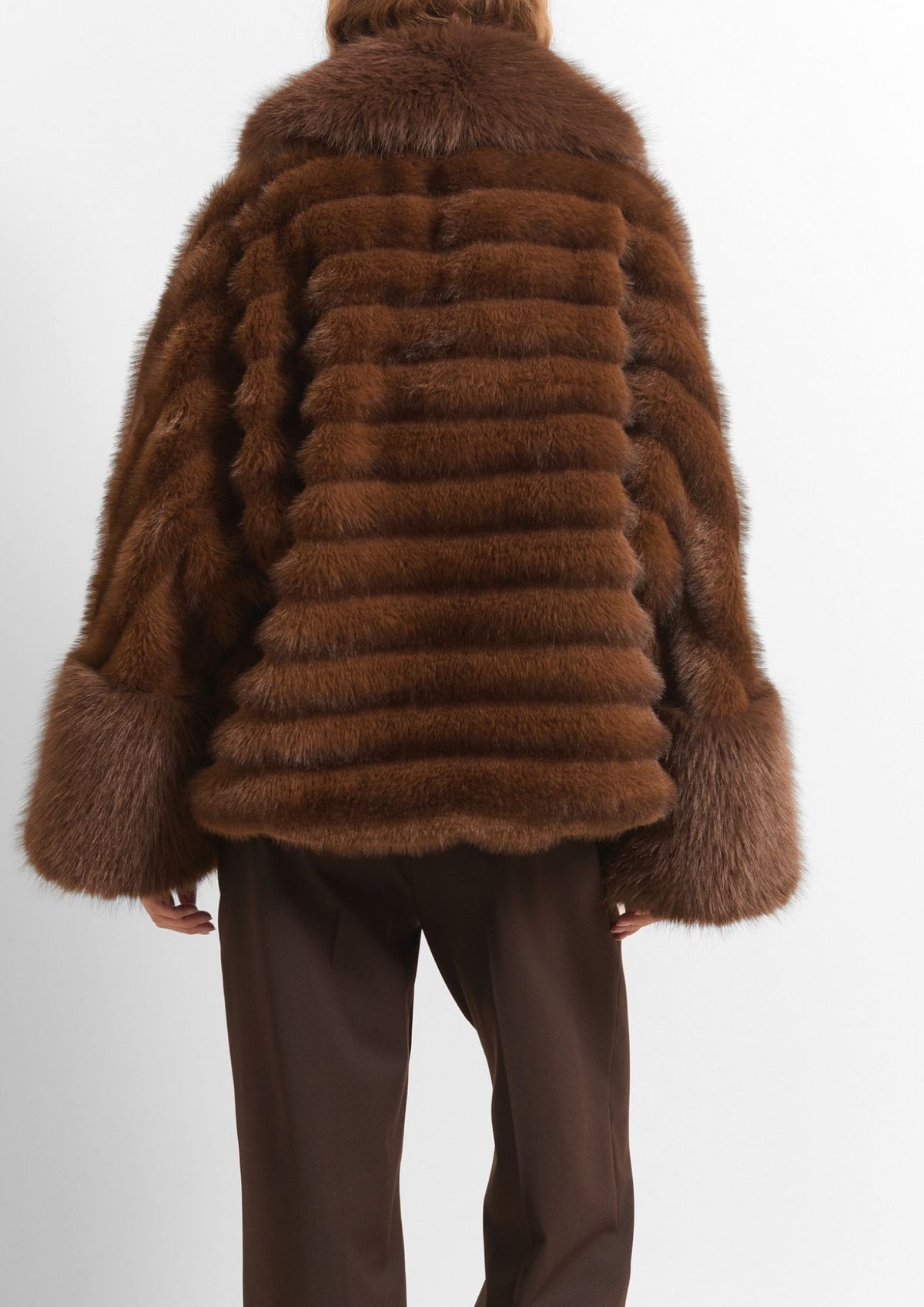 BEATRICE B. Cropped Faux Fur Jacket - Brown