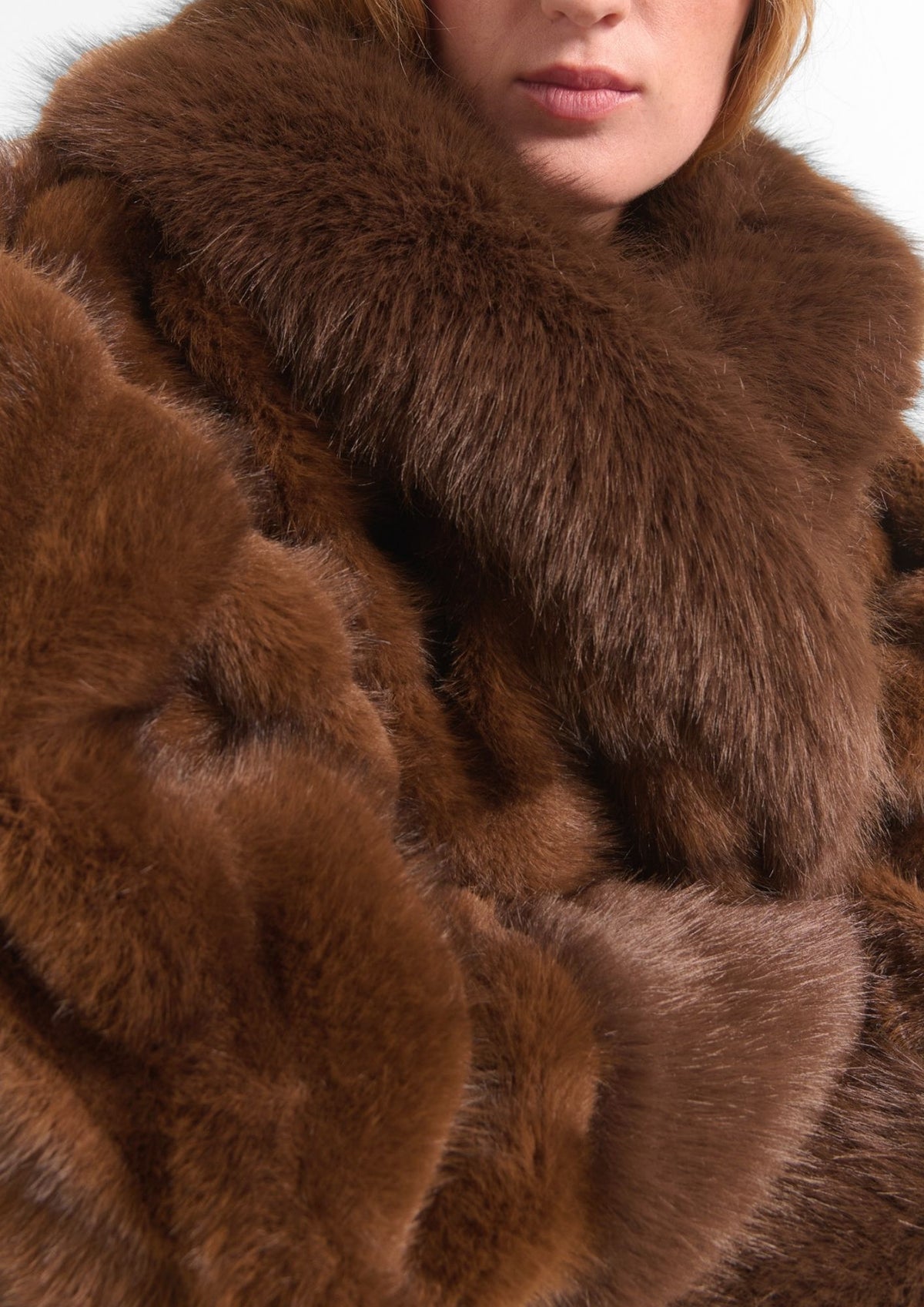 BEATRICE B. Cropped Faux Fur Jacket - Brown