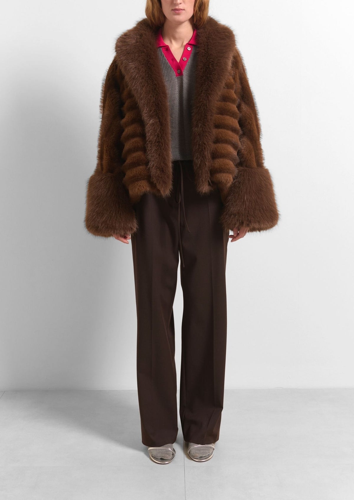BEATRICE B. Cropped Faux Fur Jacket - Brown