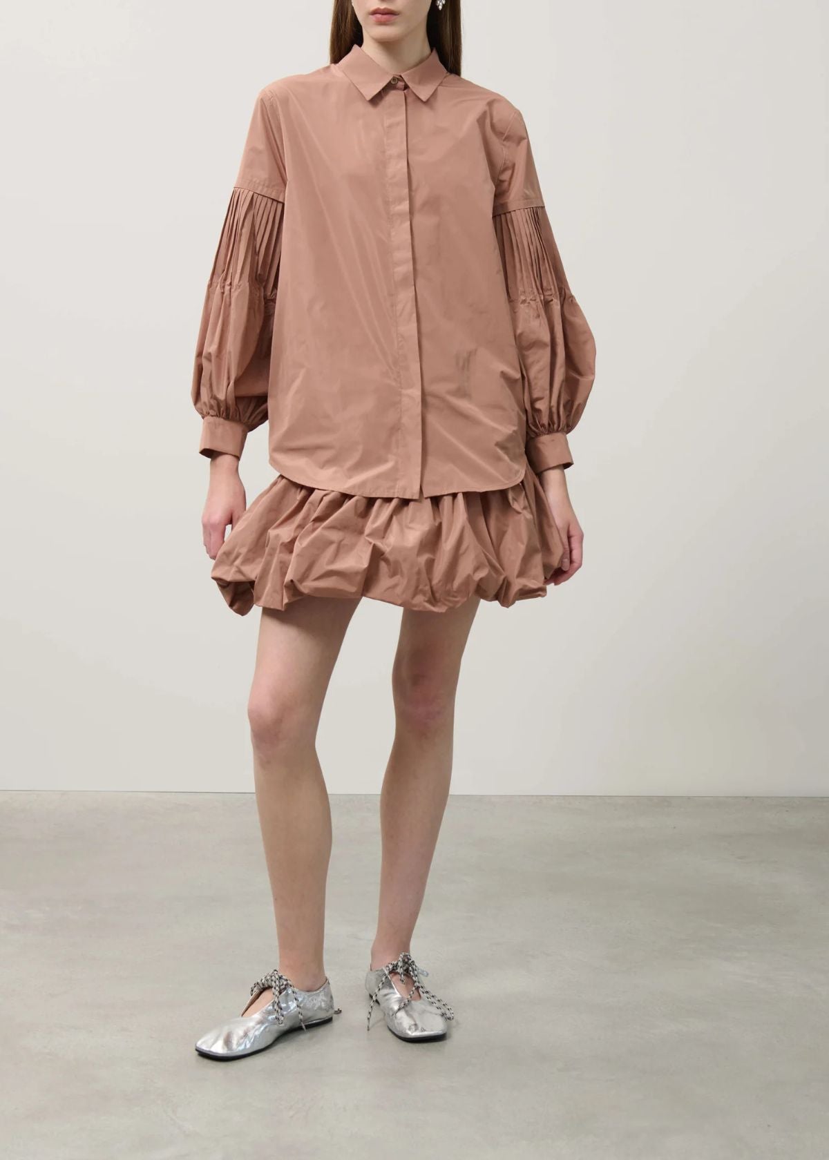 BEATRICE B. Taffeta Balloon Sleeve Top - Dusty Rose
