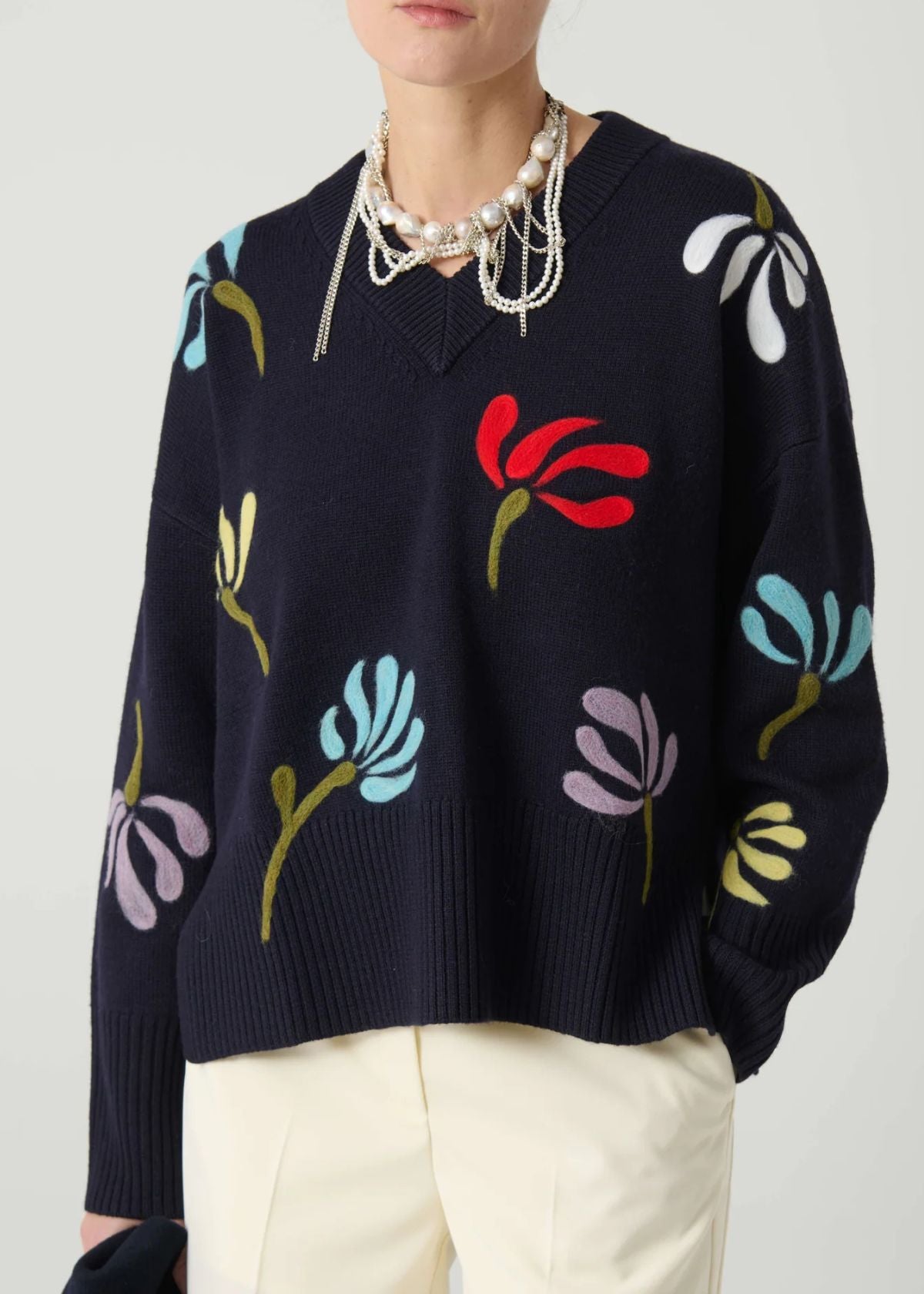 BEATRICE B. Needle Flower Sweater - Dark Sapphire