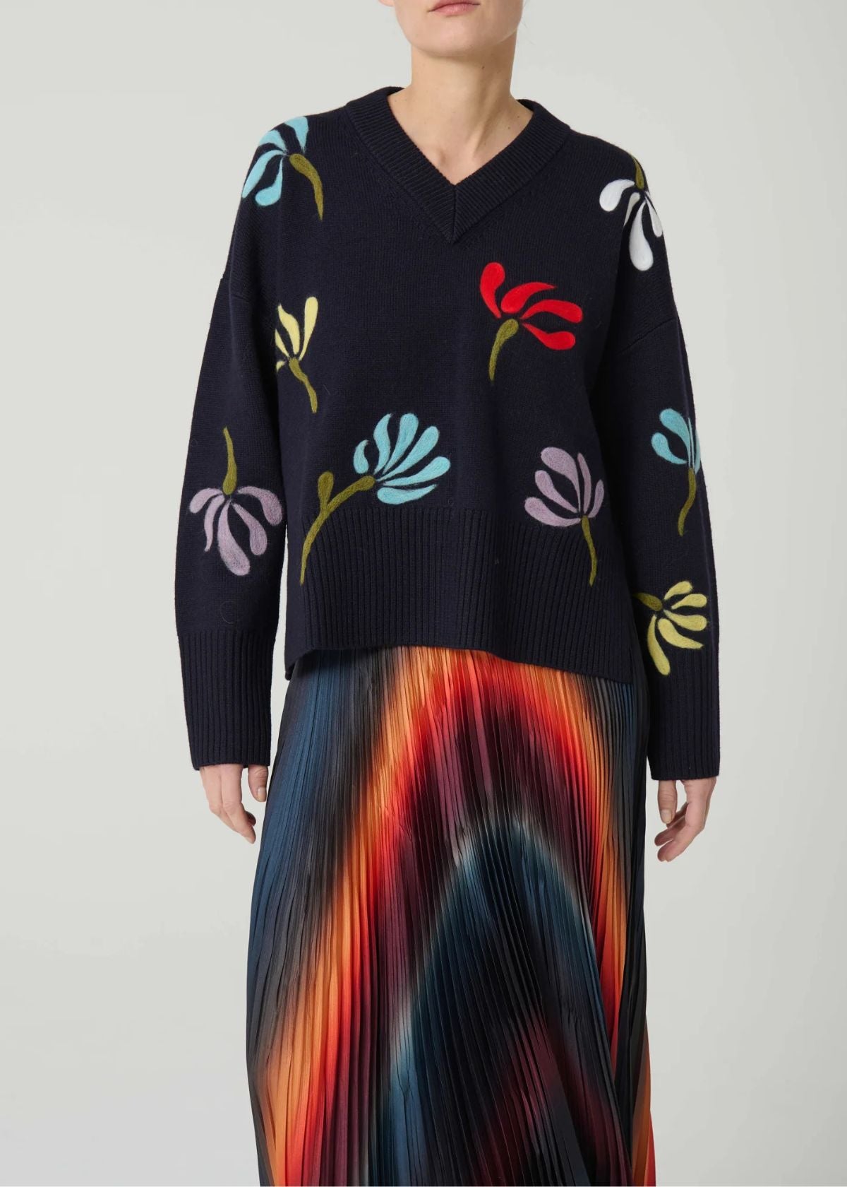 BEATRICE B. Needle Flower Sweater - Dark Sapphire