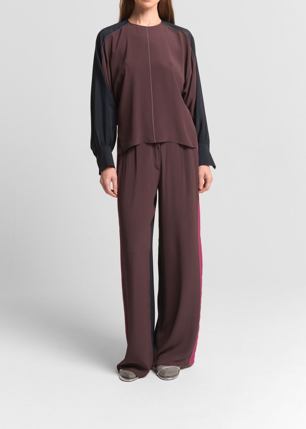 BEATRICE B. Color Block Top - Merlot and Navy