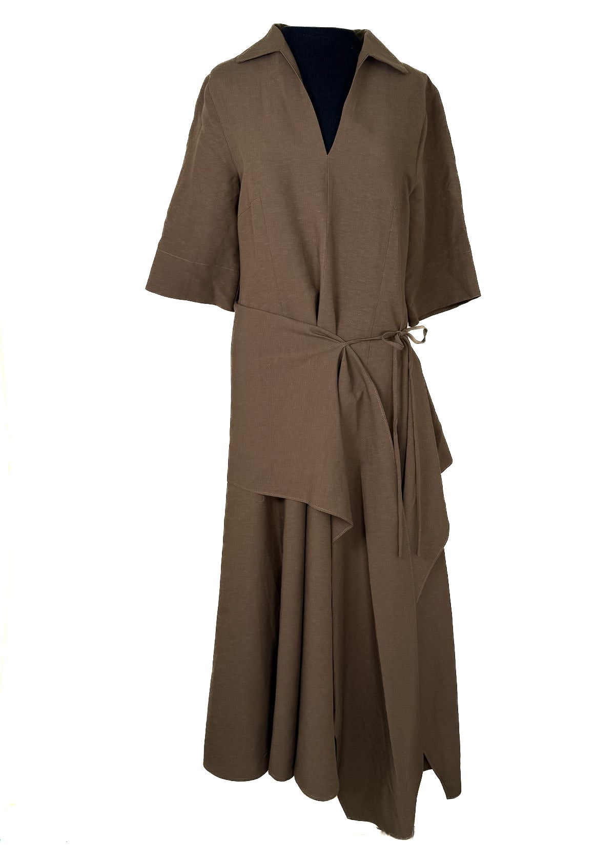 BEATRICE B. Midi Dress with Asymmetrical Draping - Licorice