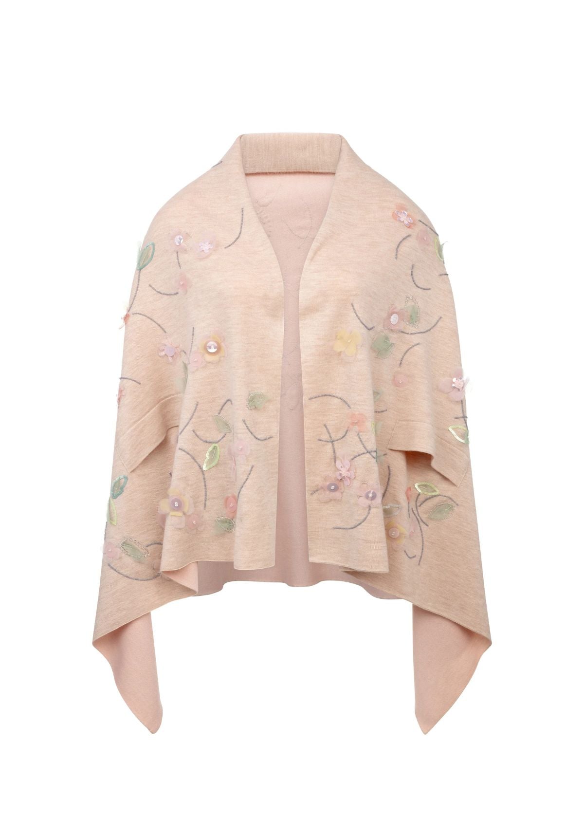 BERNADETTE Shirene Embroidered Shawl - Beige/Pale Pink