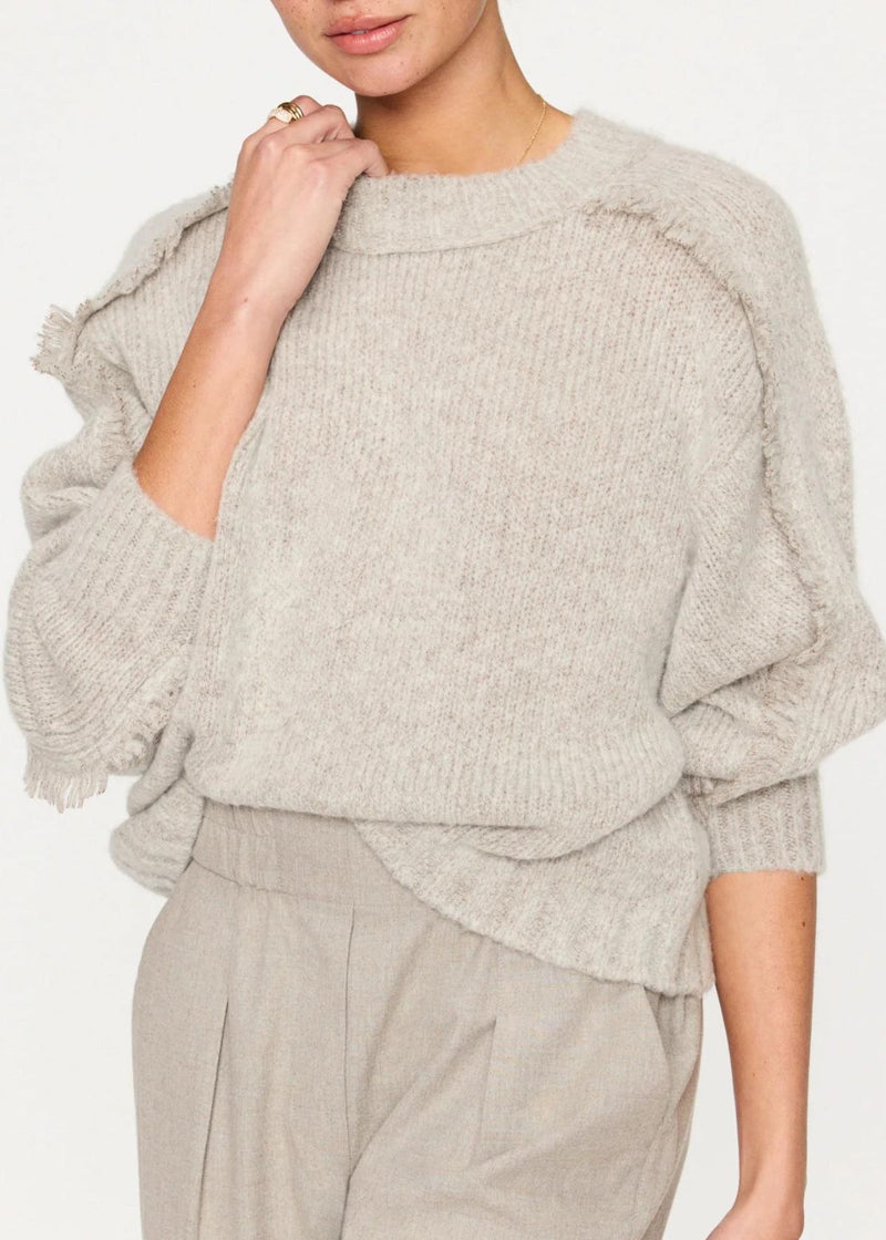 BROCHU WALKER Aimee Fringe Crew Sweater - Dusk Melange