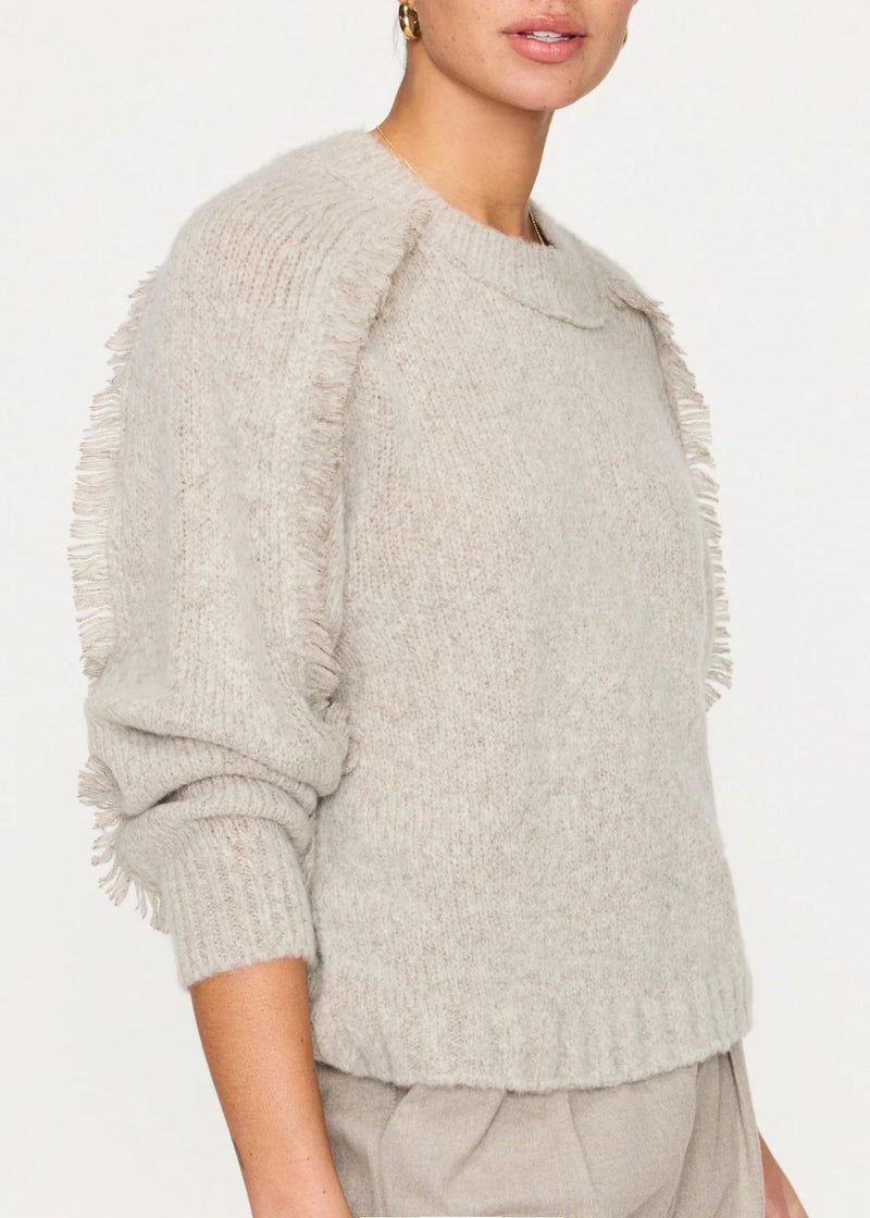 BROCHU WALKER Aimee Fringe Crew Sweater - Dusk Melange