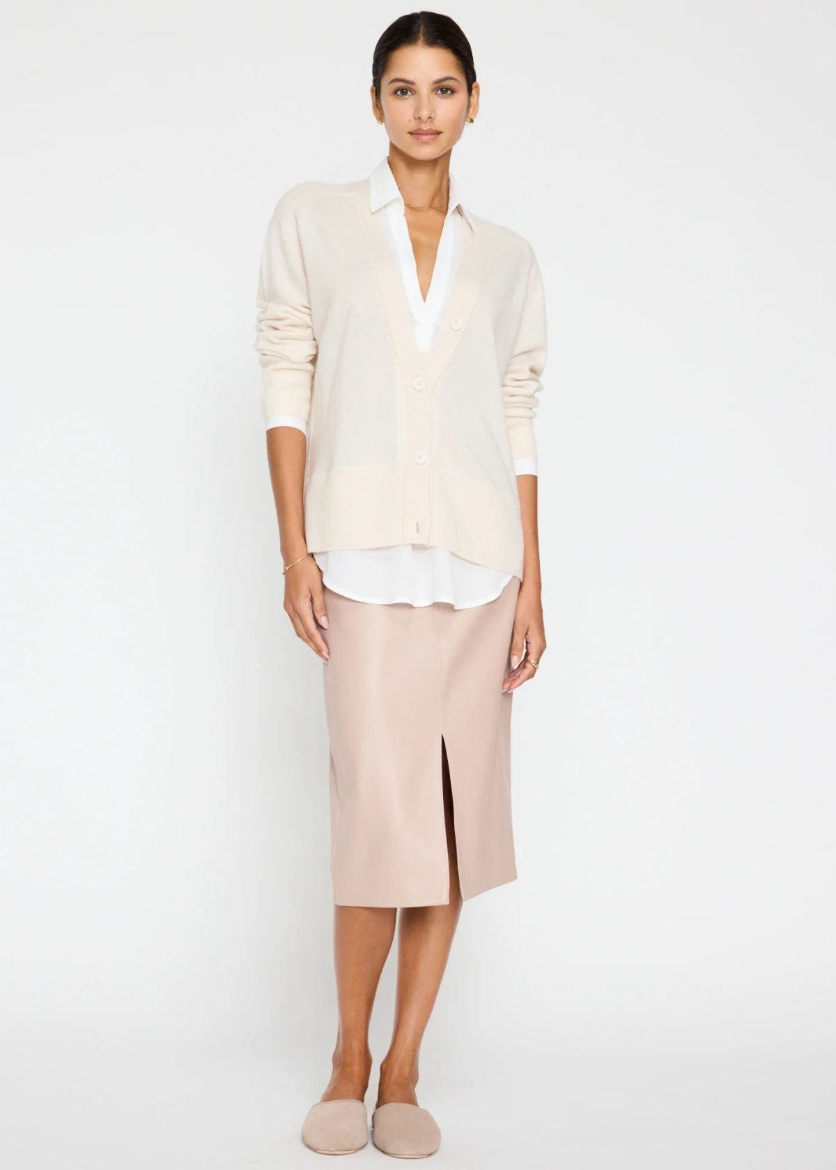 BROCHU WALKER Callie Layered Looker Cardigan - Almond