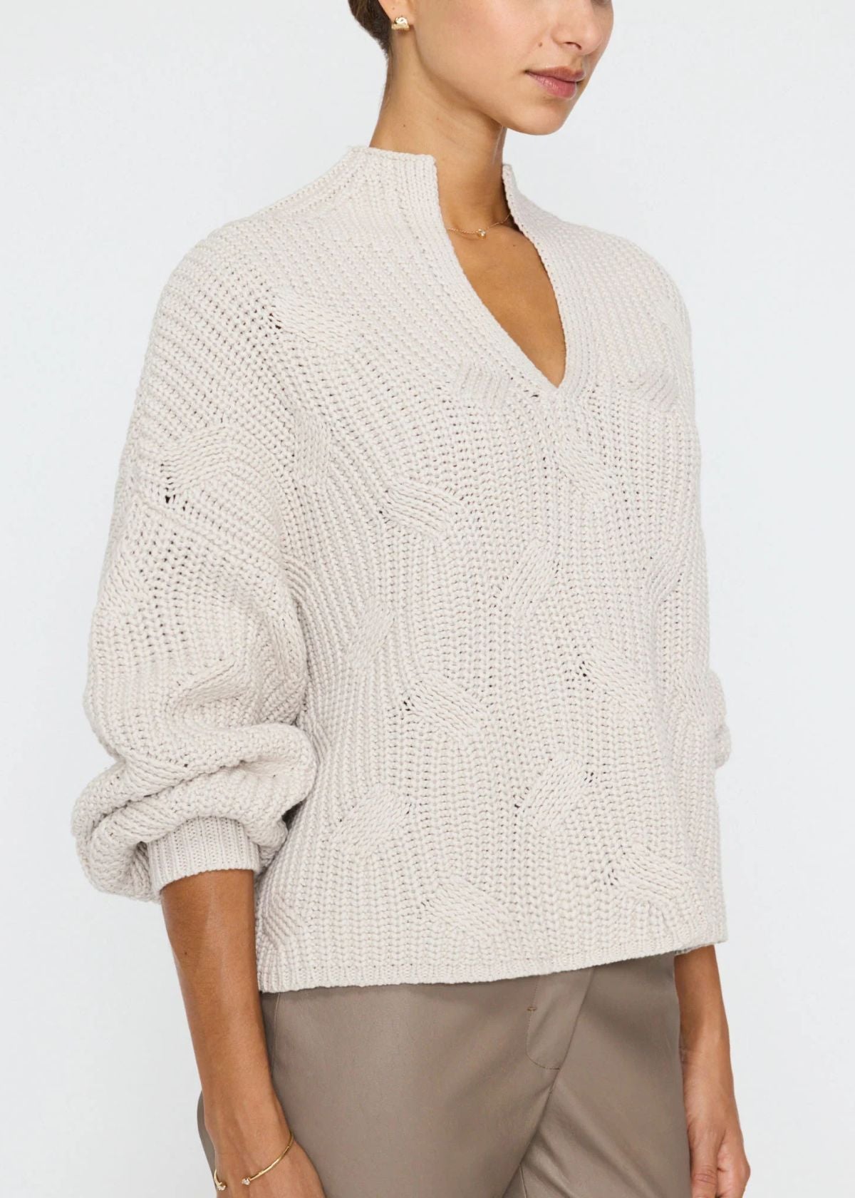 BROCHU WALKER Grayson Cable Pullover Sweater - Silver Grey