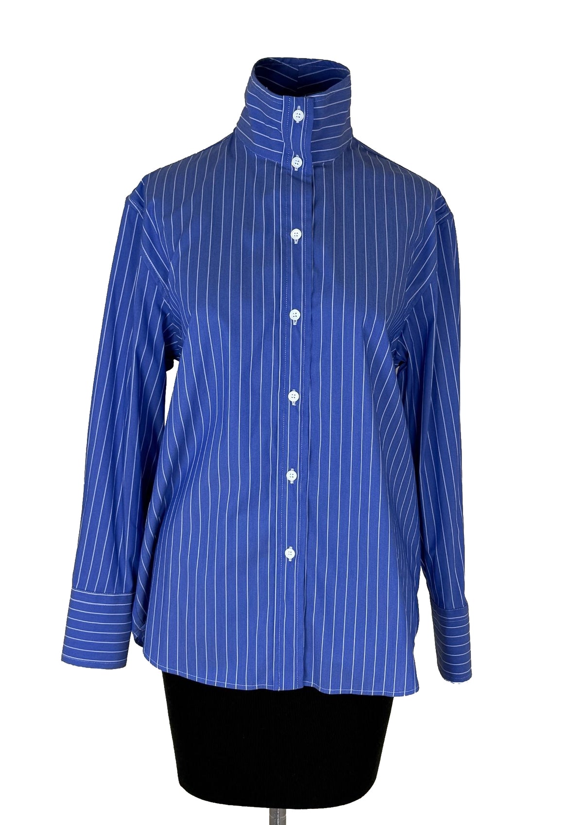 CALIBAN Funnel Neck Top - Blue and White Stripe