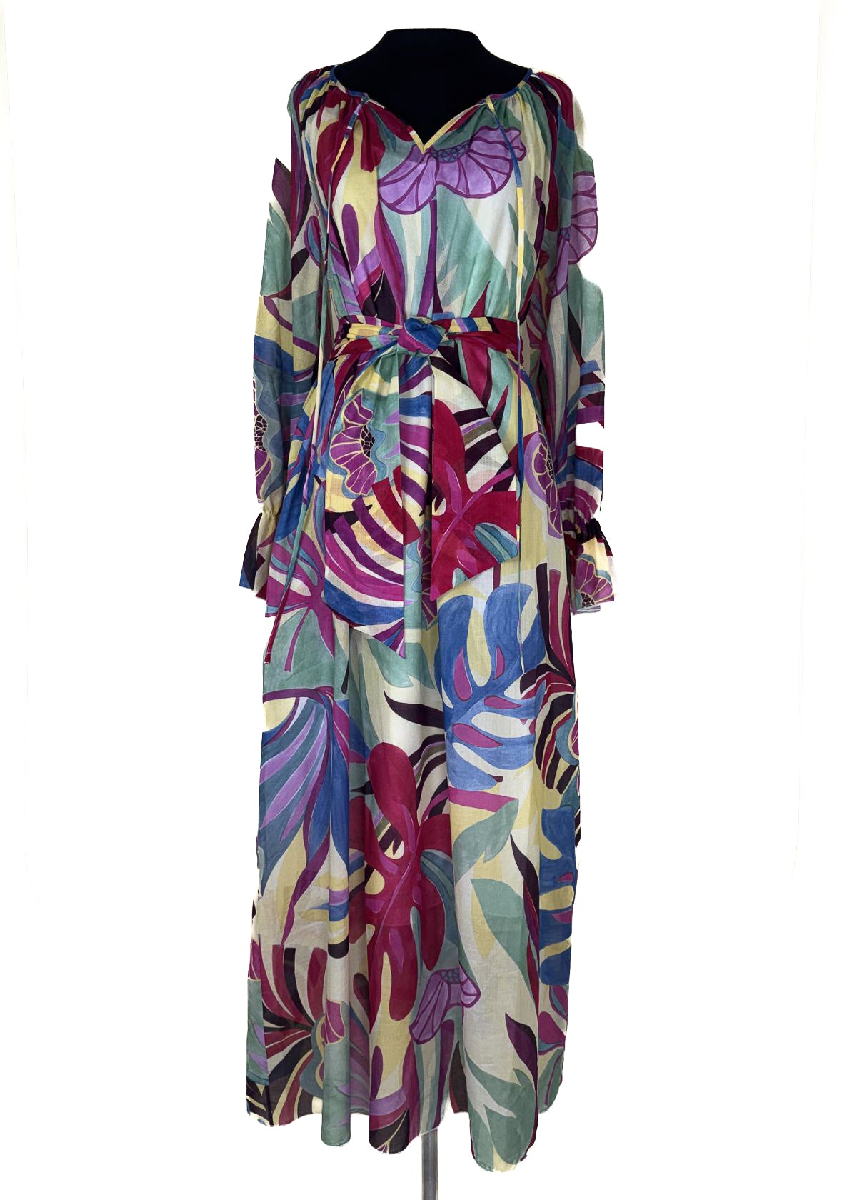 Caliban Long Printed Tie Dress - Abstract Floral