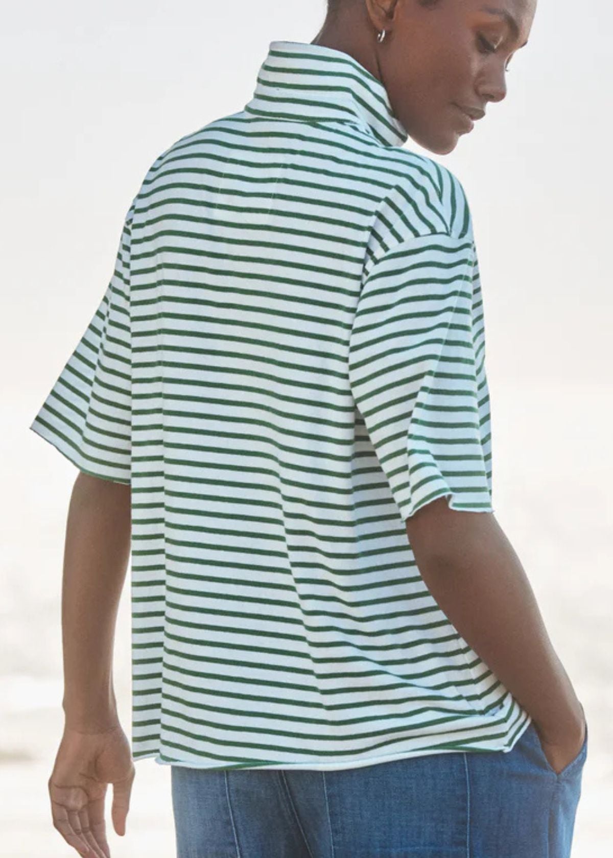 FRANK & EILEEN  Patty Popover Henley - Green Stripe