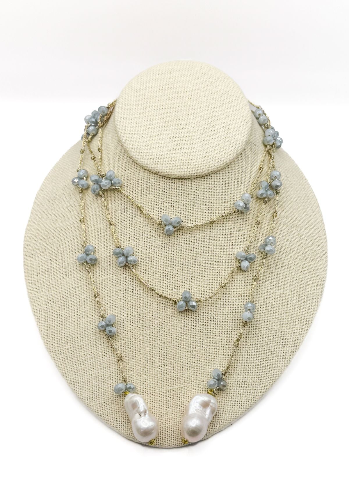 MELA Blue and Baroque Pearl Corded Lariat