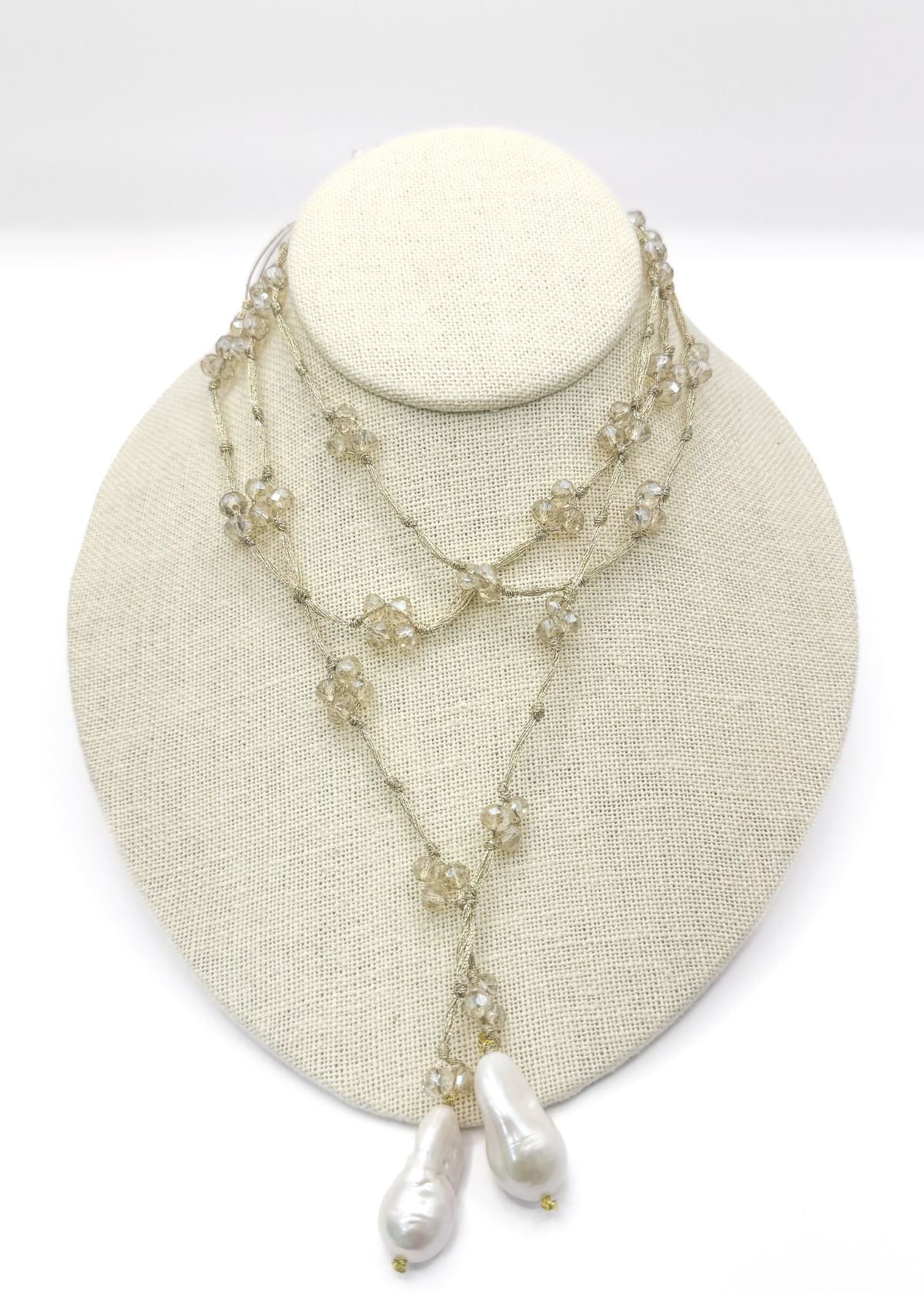 MELA Champagne and Baroque Pearl Corded Lariat