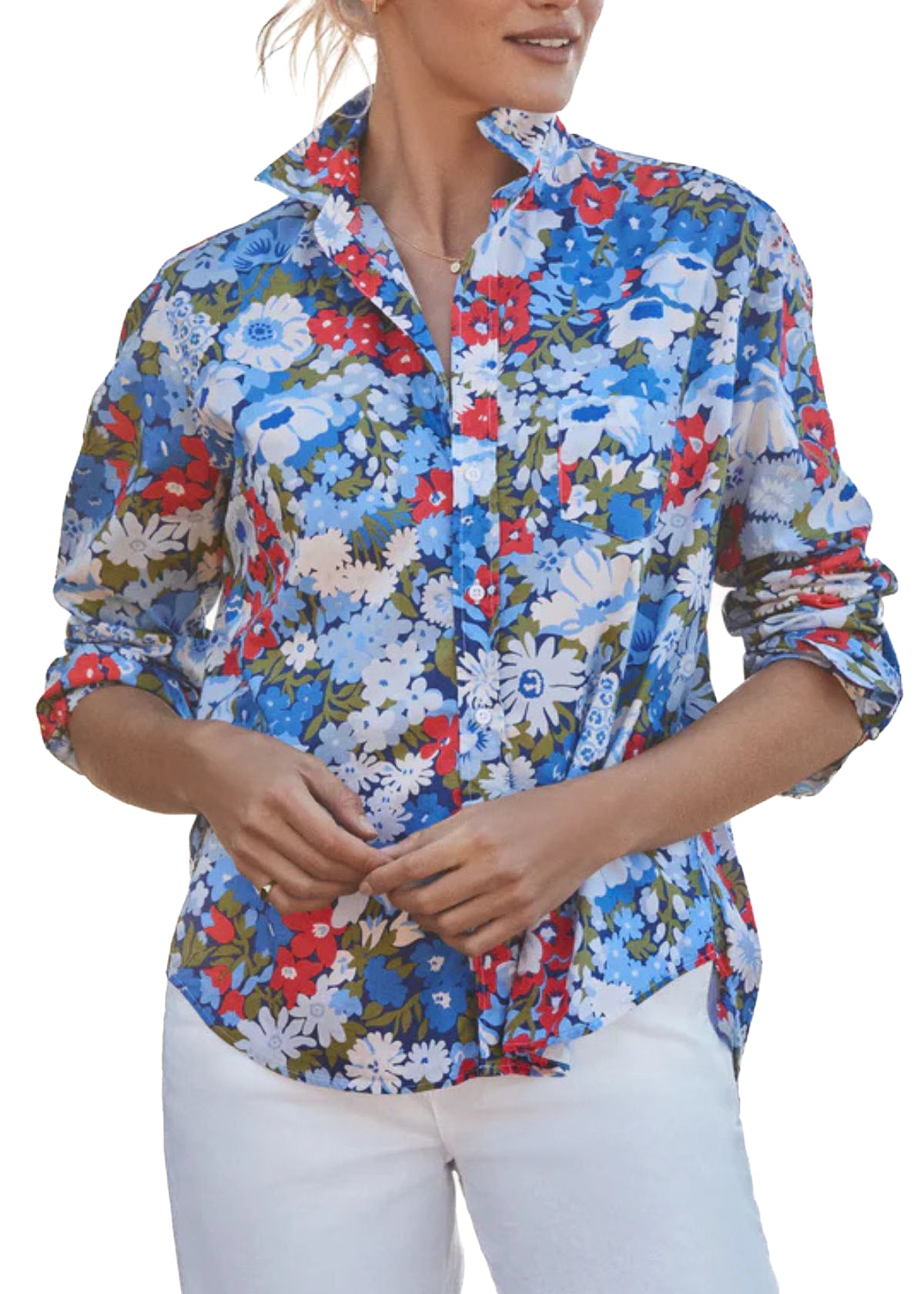 FRANK & EILEEN Eileen Relaxed Button-Up Shirt -Blue Floral