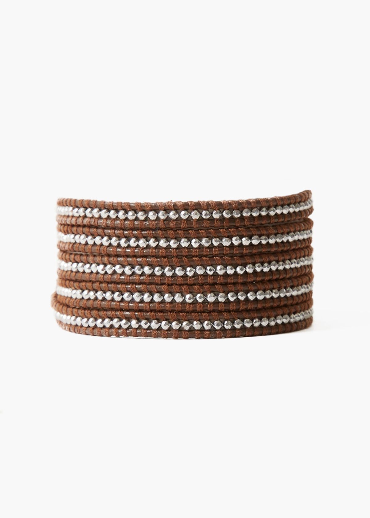 CHAN LUU Silver Hematine Wrap Bracelet - Brown