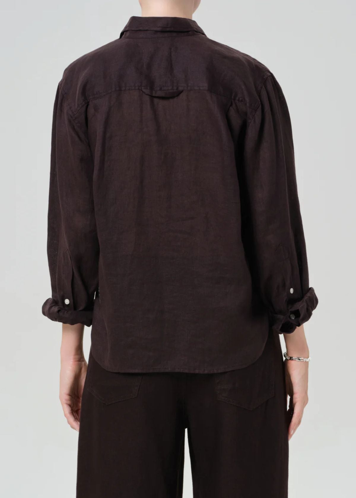CITIZENS OF HUMANITY Kayla Shrunken Linen Top - Chocolate