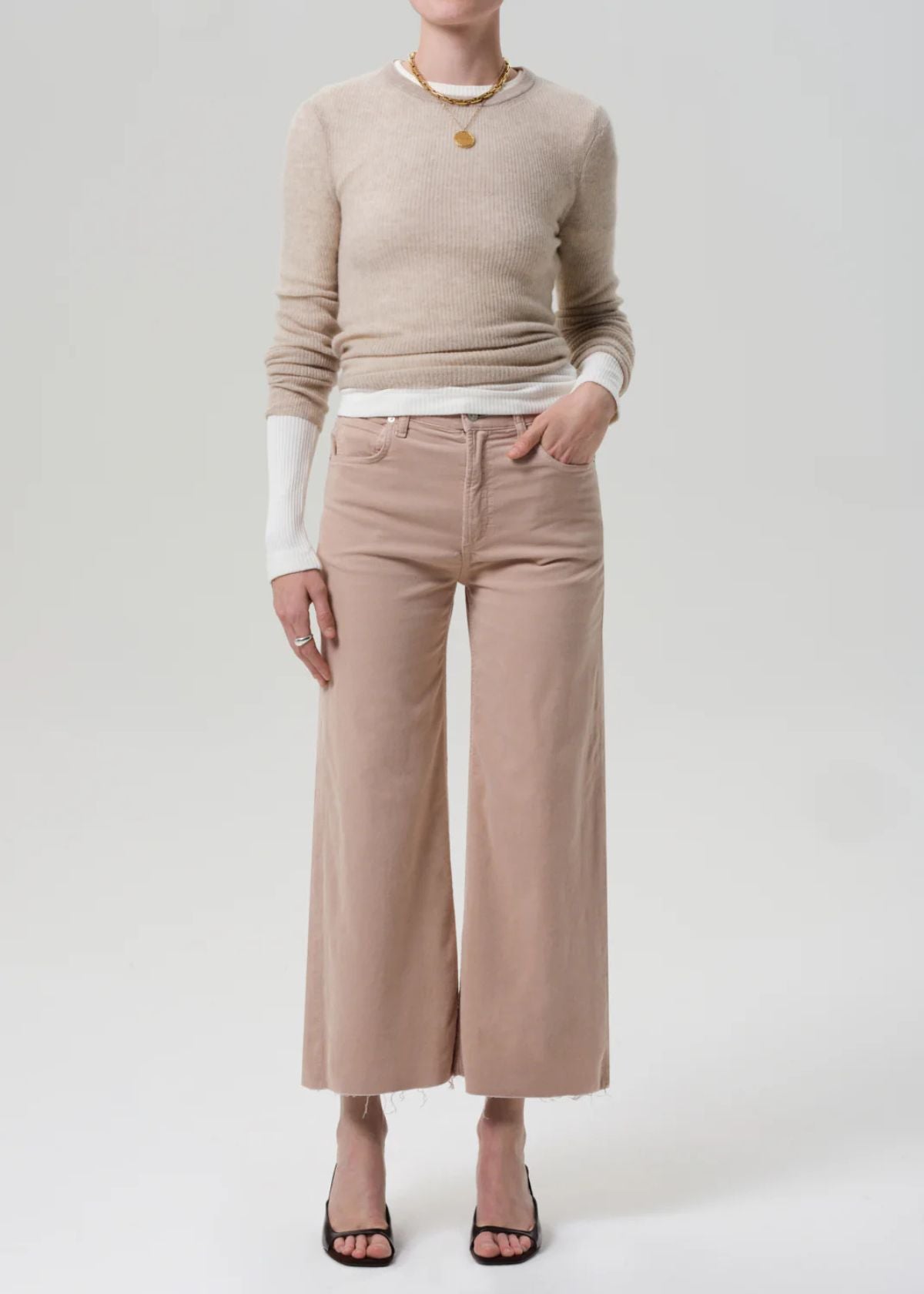 CITIZENS OF HUMANITY Lyra Wide Leg Crop Corduroy Jean - Pale Stone