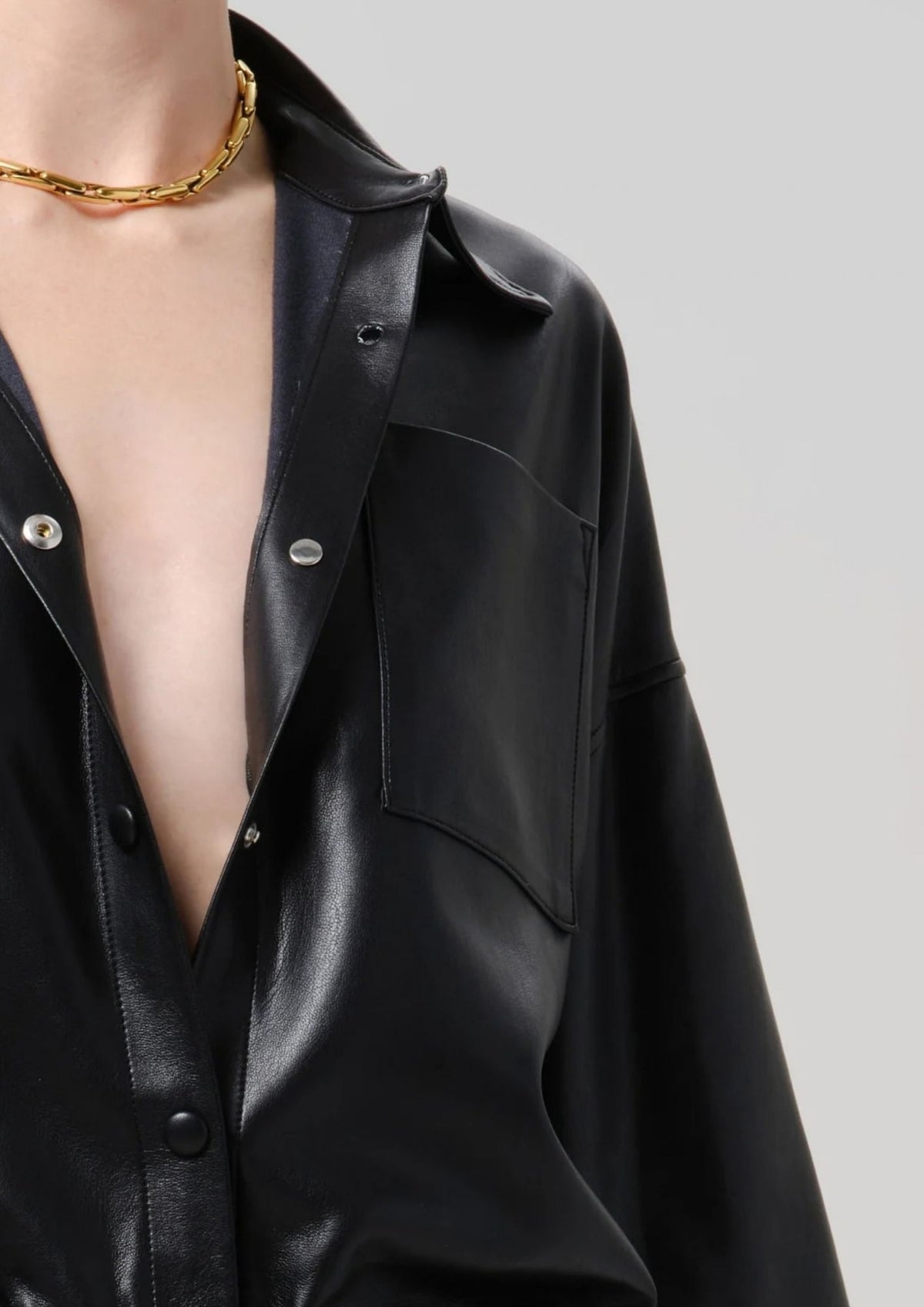 CITIZENS OF HUMANITY Frances Vegan Leather Cropped Cape Top - Black