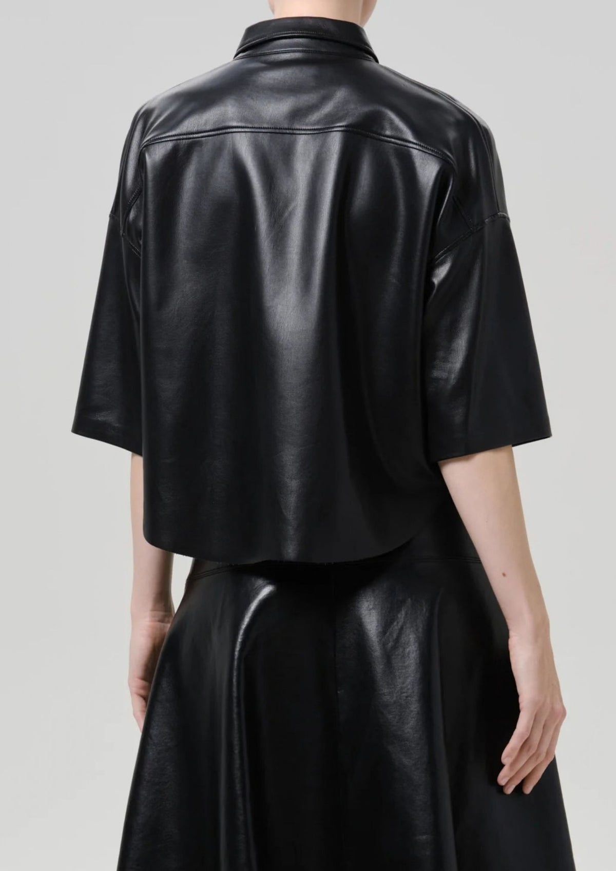 CITIZENS OF HUMANITY Frances Vegan Leather Cropped Cape Top - Black