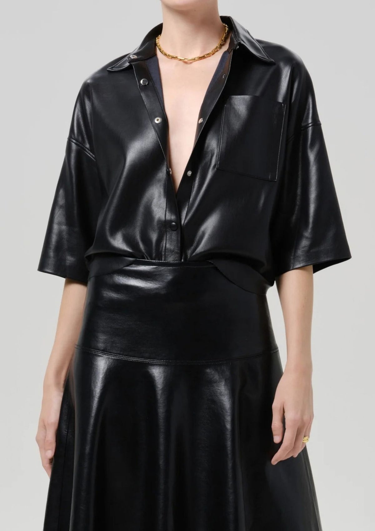 CITIZENS OF HUMANITY Frances Vegan Leather Cropped Cape Top - Black