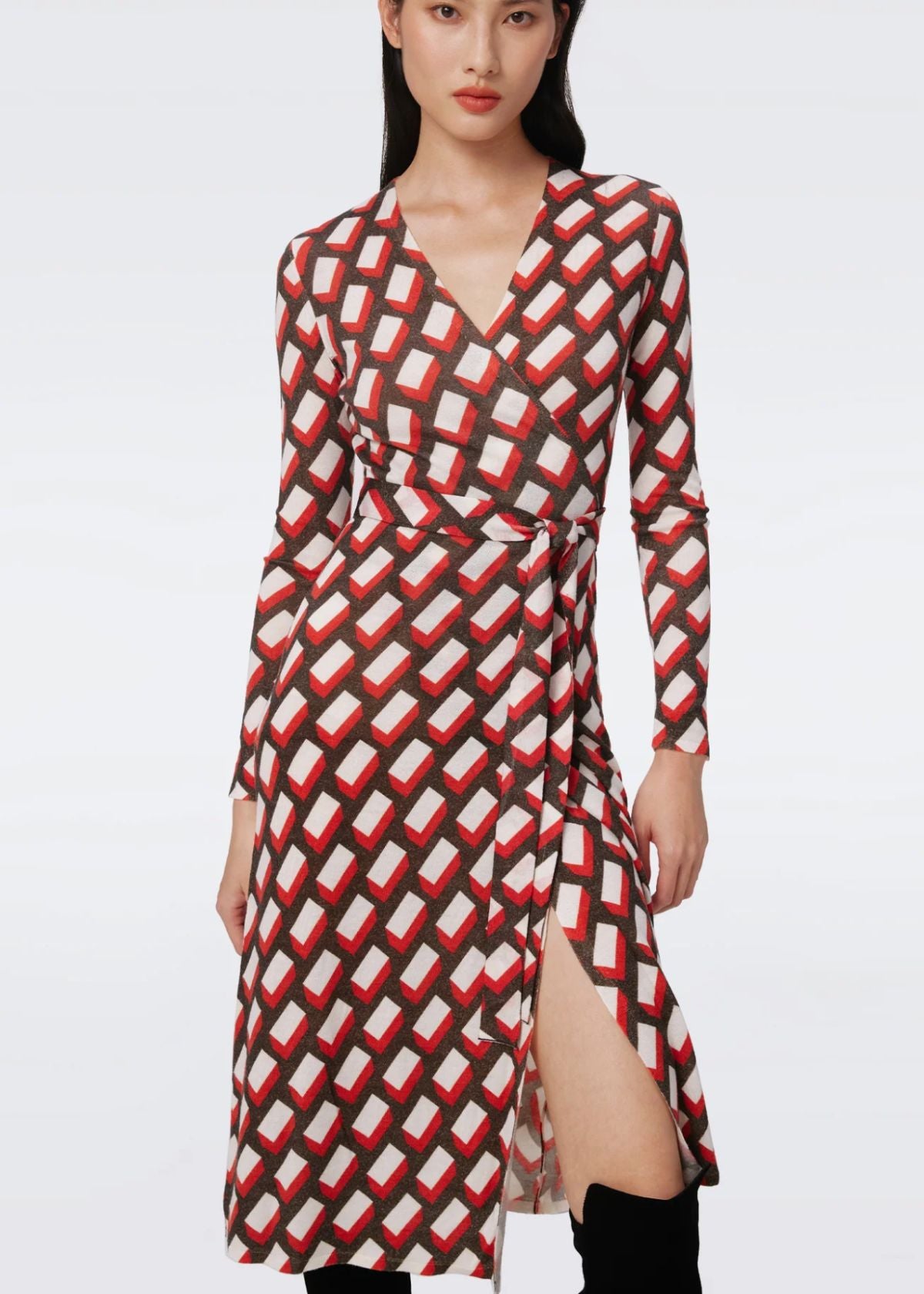 DVF Luella Wool Wrap Dress - Blocks Red