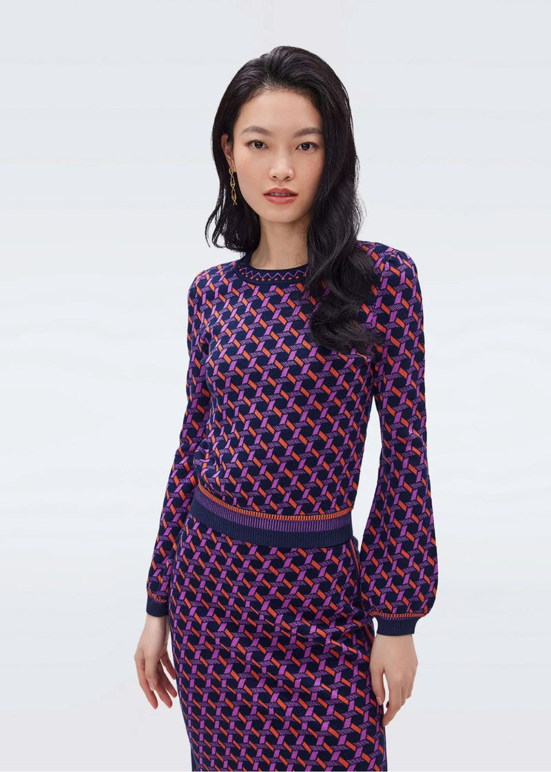 DVF Iggy Jacquard Top - Wave Geo Orange