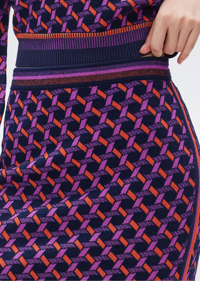 DVF Hazel Jacquard Skirt - Wave Geo Orange