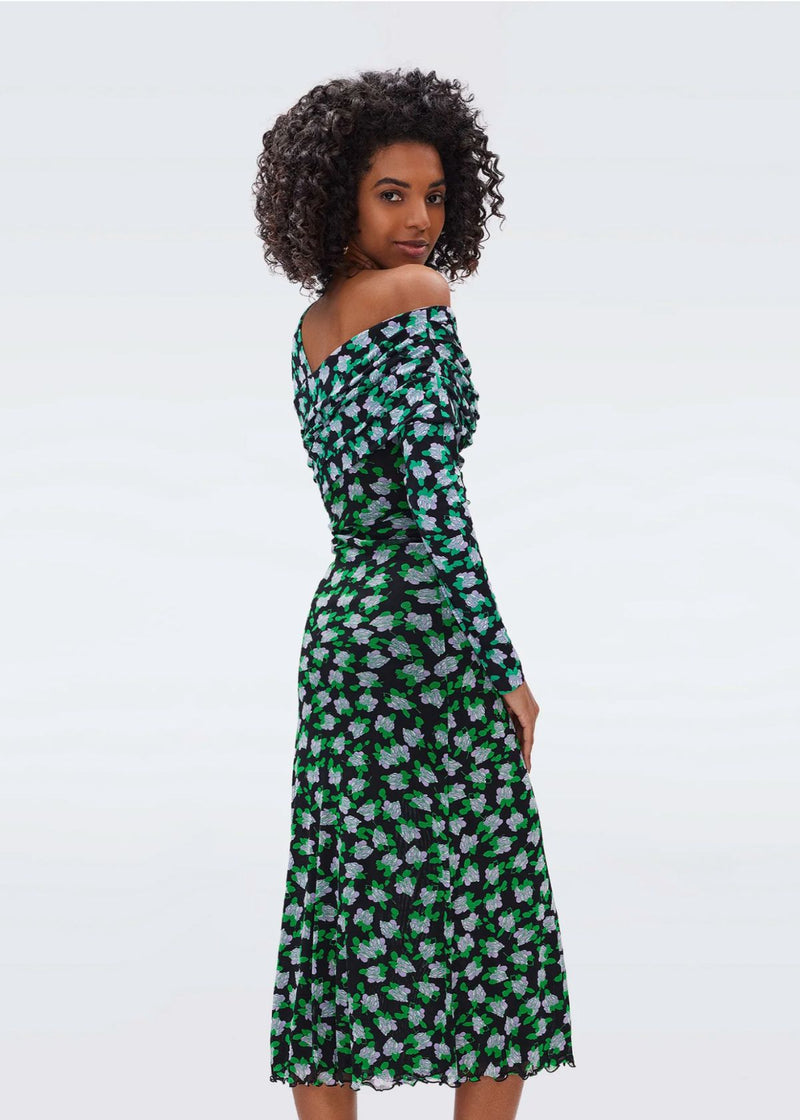 DVF Leia Midi Dress - Dot Blossom Bright Green