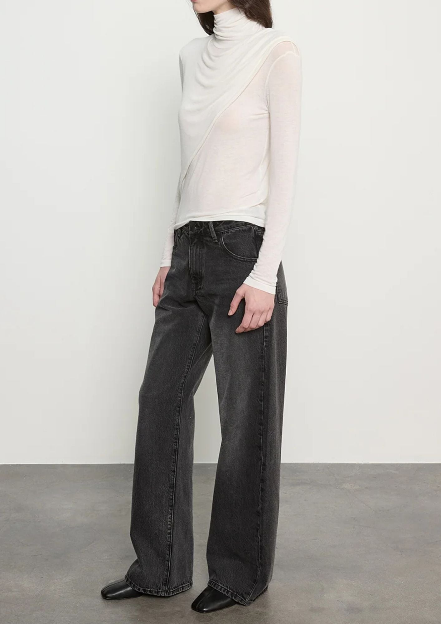 ENZA COSTA Sheer Cashmere Jersey Bandana Turtleneck - Off White