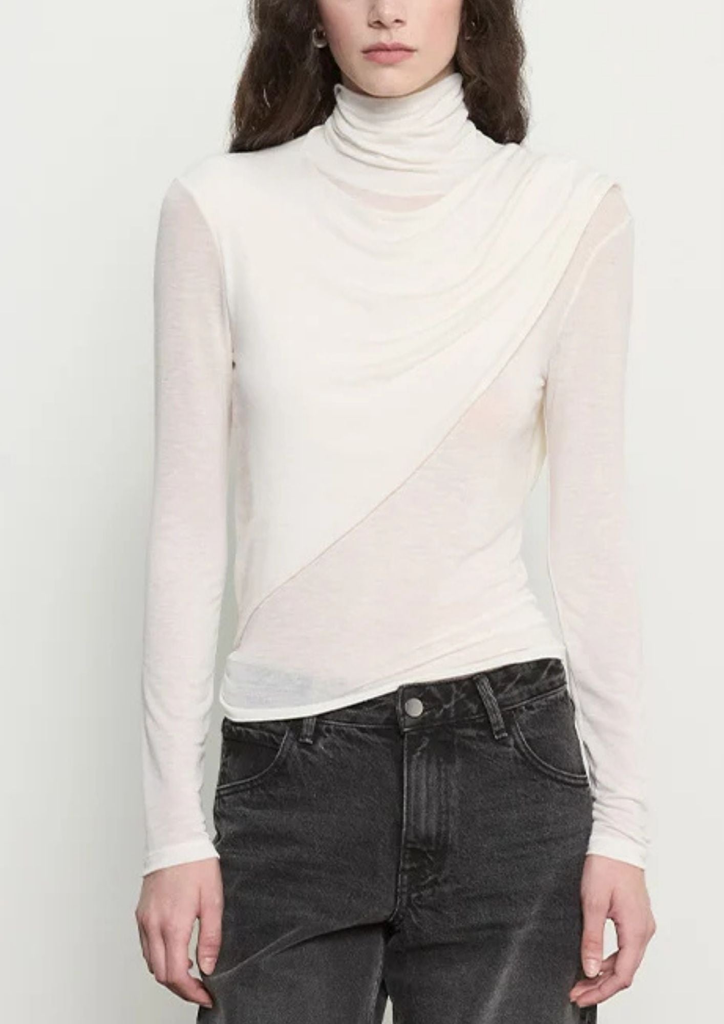 ENZA COSTA Sheer Cashmere Jersey Bandana Turtleneck - Off White