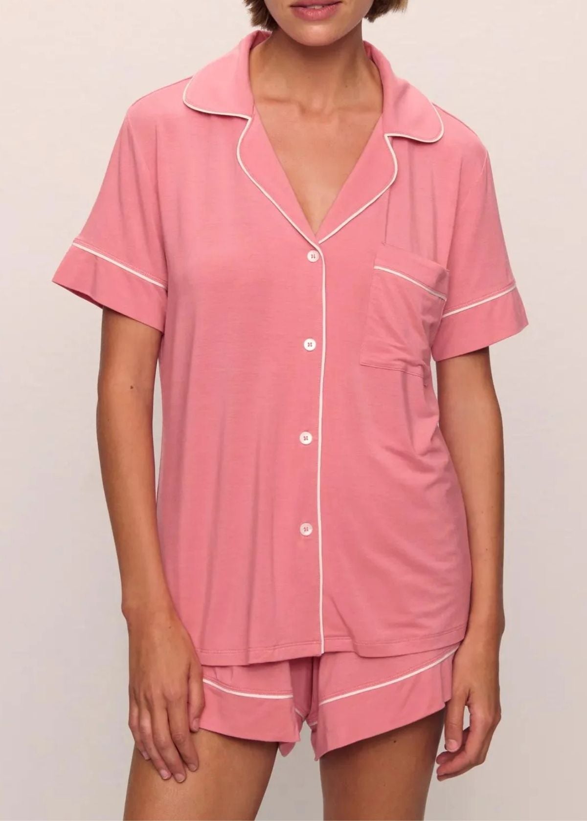 EBERJEY Gisele Relaxed Short Pajama Set - Sunkissed Coral/Ivory
