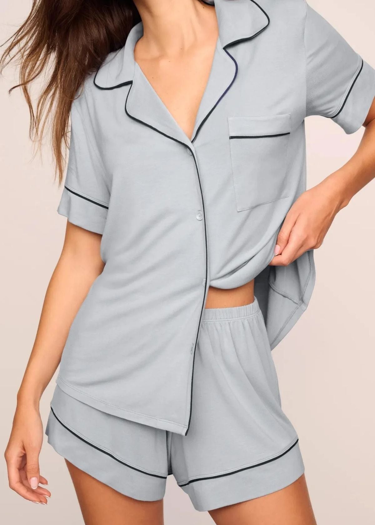 EBERJEY Gisele Relaxed Short Pajama Set - Gray Dawn/Navy