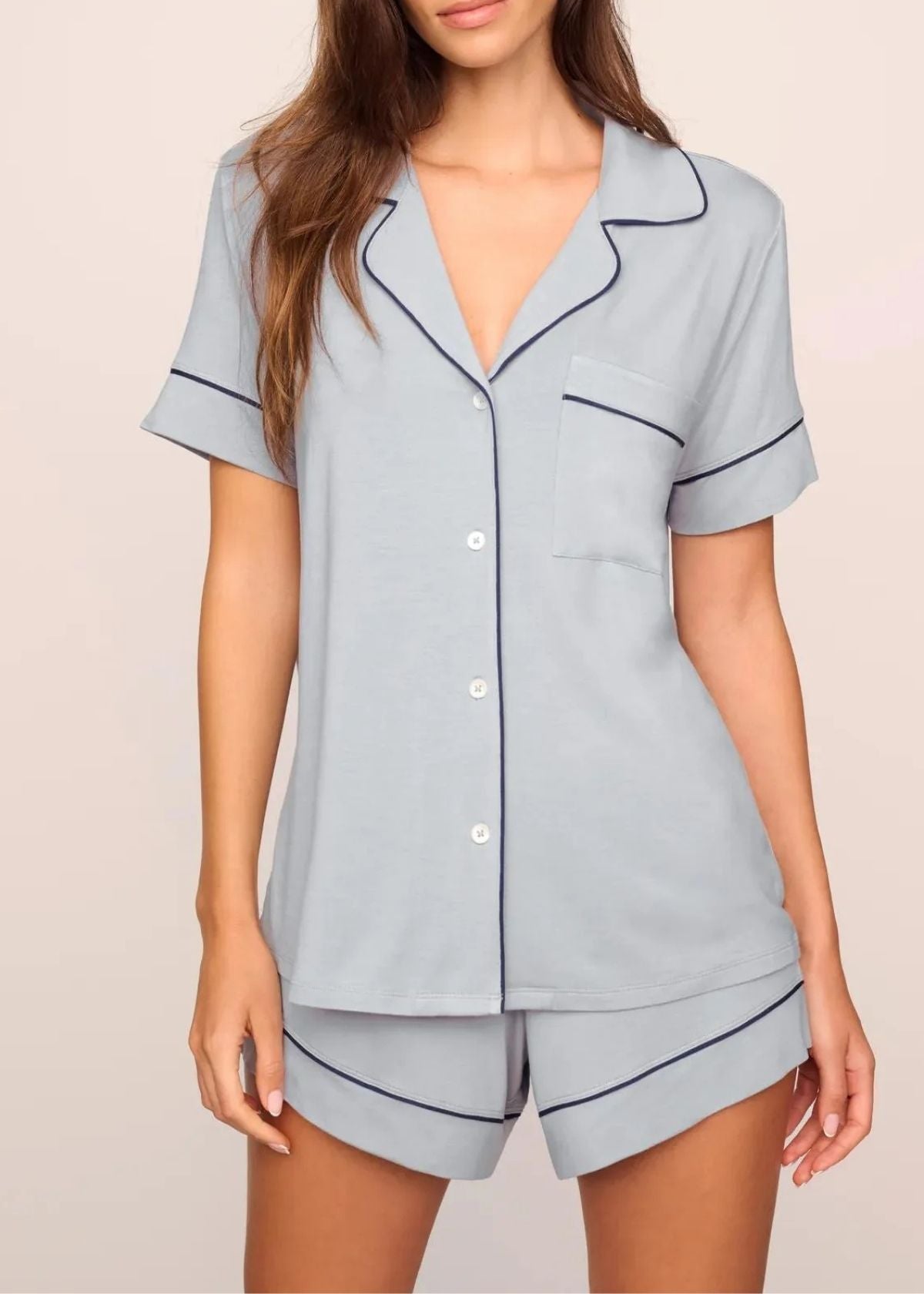 EBERJEY Gisele Relaxed Short Pajama Set - Gray Dawn/Navy