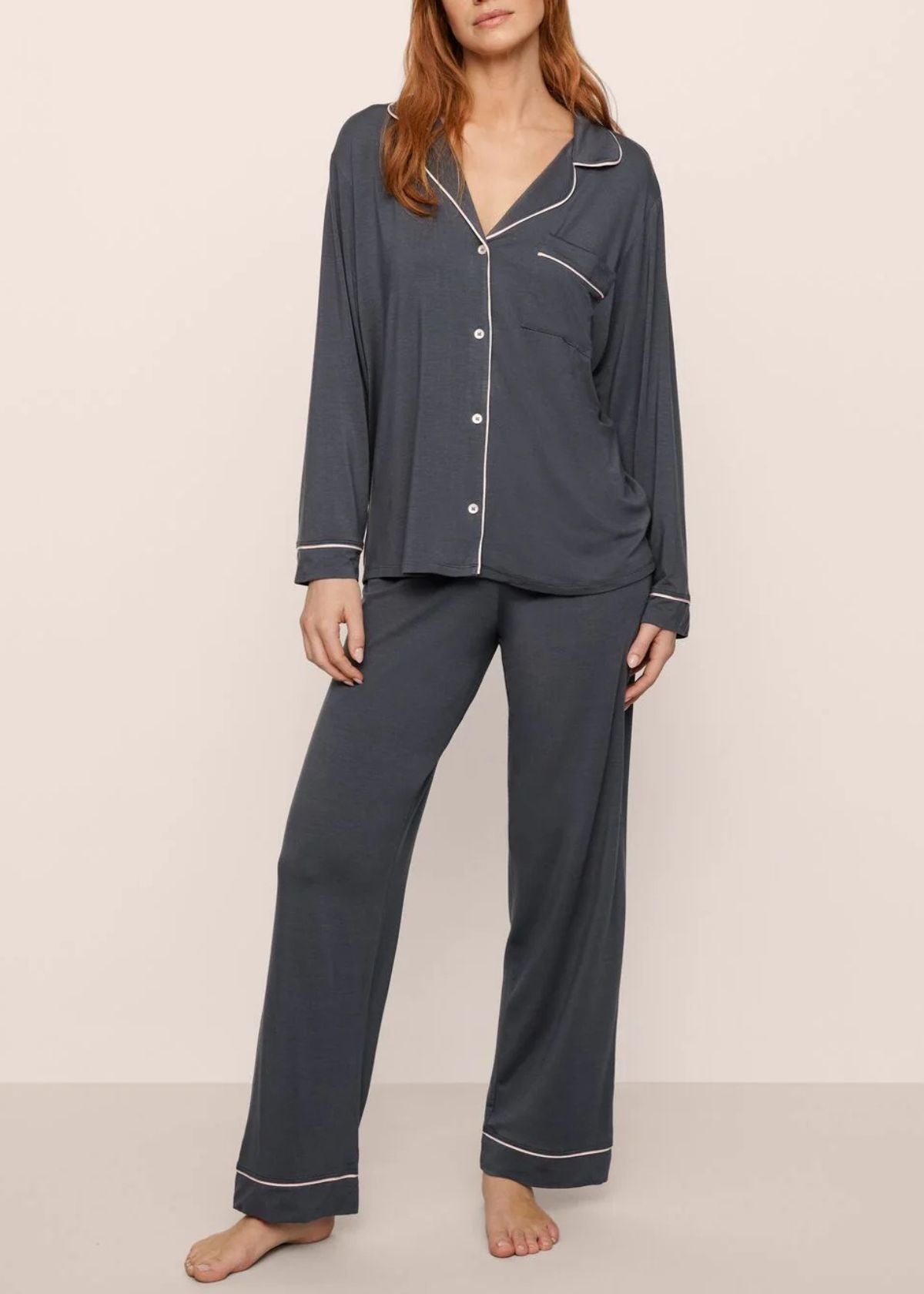 EBERJEY Gisele Long Pajama Set - Graphite/Sorbet Pink