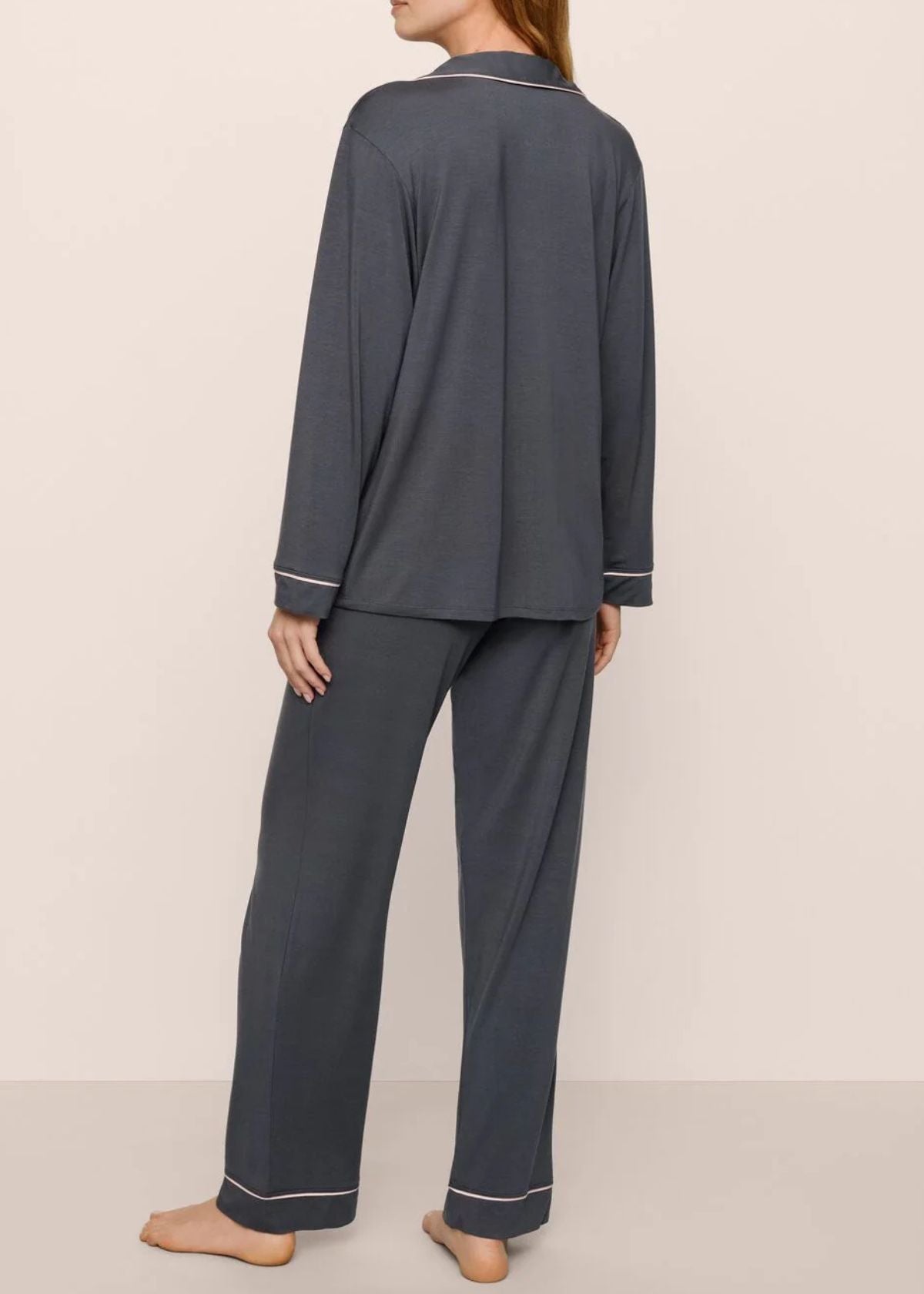 EBERJEY Gisele Long Pajama Set - Graphite/Sorbet Pink
