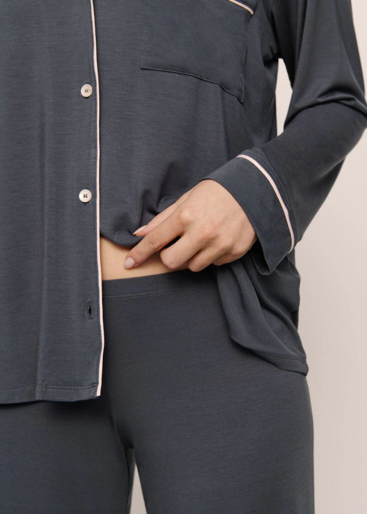 EBERJEY Gisele Long Pajama Set - Graphite/Sorbet Pink