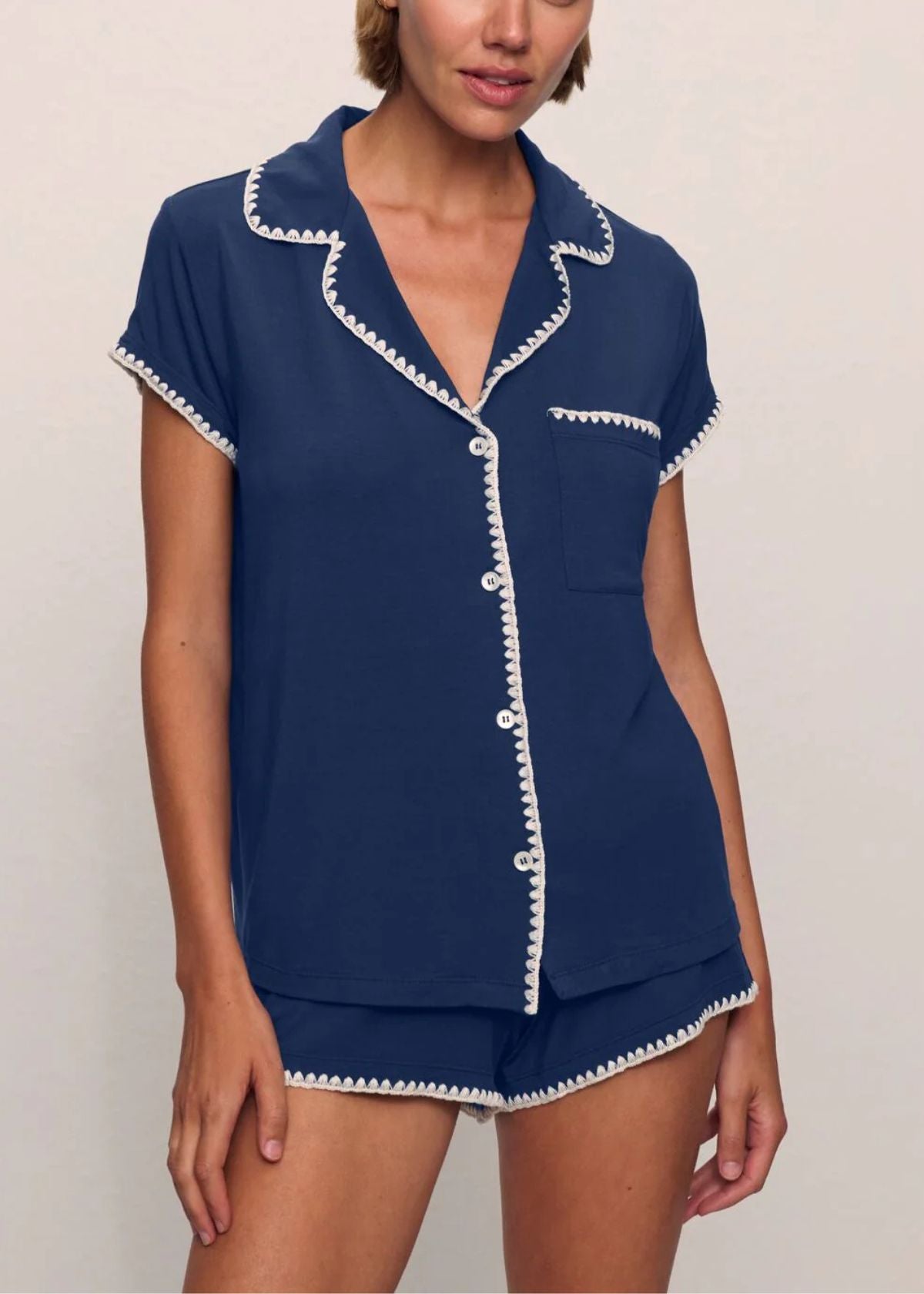 EBERJEY Frida Shortie Pajama Set - Navy/Ivory