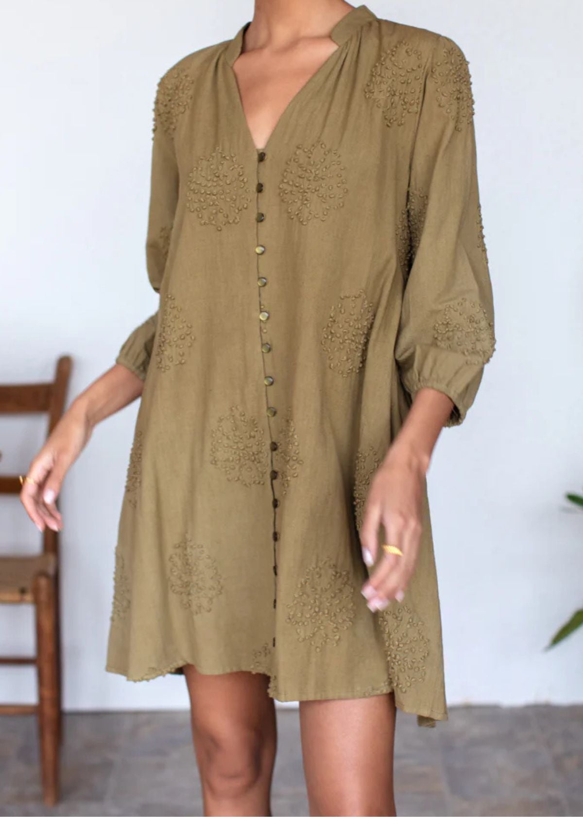 EMERSON FRY Blouson Dress - French Knot Floral Gothic Olive