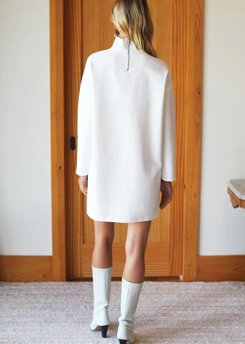 EMERSON FRY Edie Ponte Knit Turtleneck Dress - Ivory