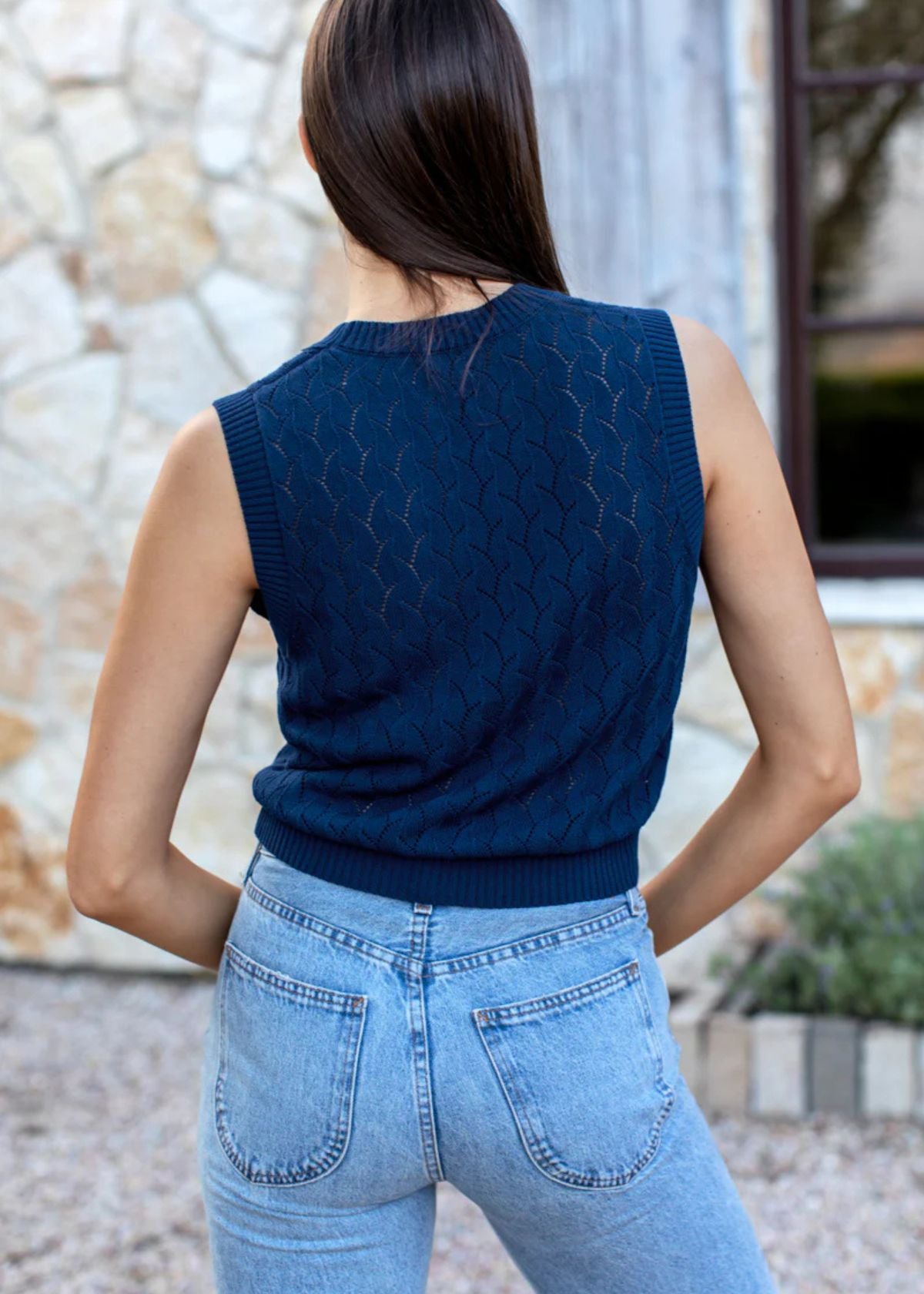 EMERSON FRY Astrid Knit Top - Navy Organic Cotton & Silk