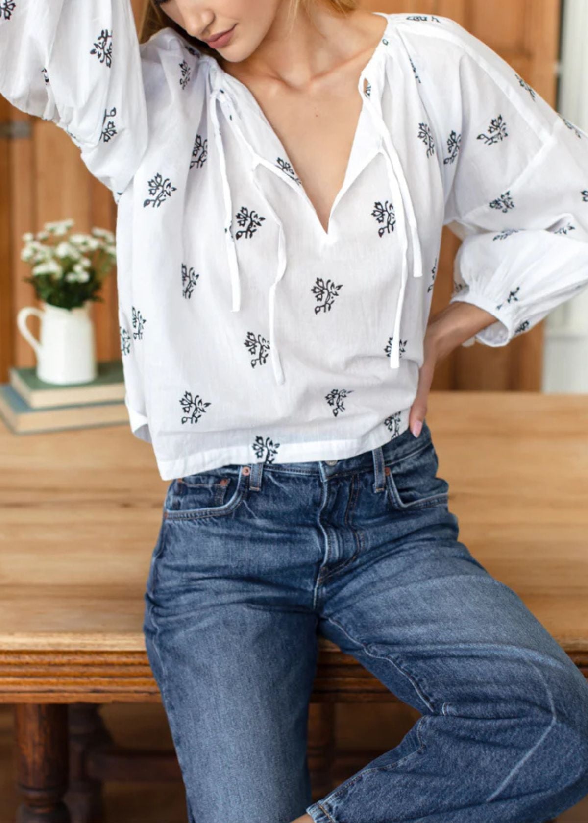 EMERSON FRY Folk Top - Black Spring Organic