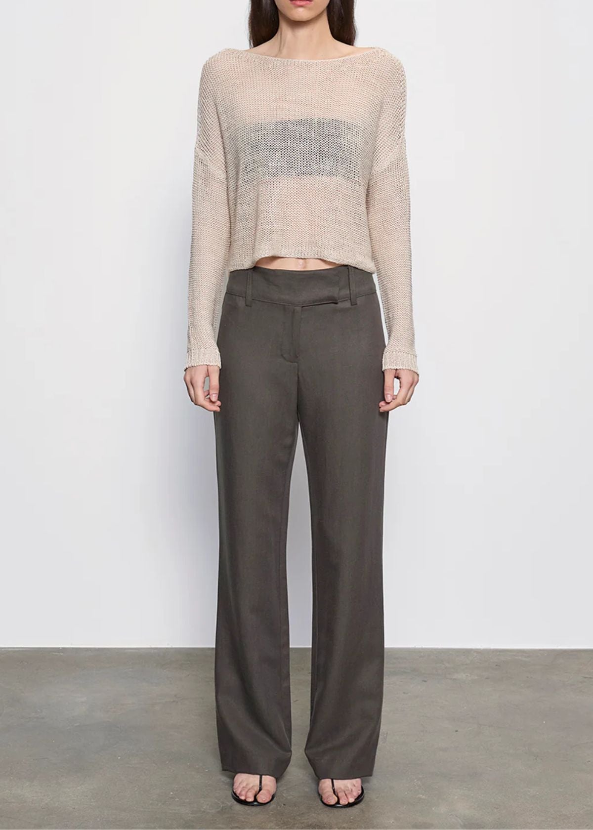 ENZA COSTA Linen Open Knit Bateau Sweater - Pearl Grey