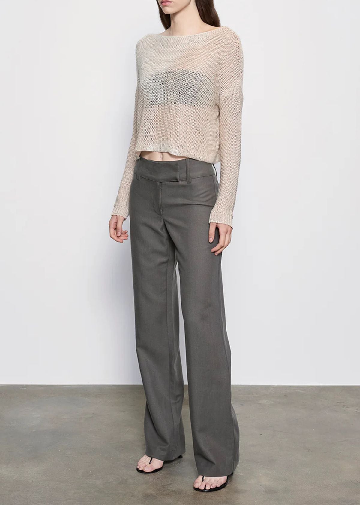 ENZA COSTA Linen Open Knit Bateau Sweater - Pearl Grey