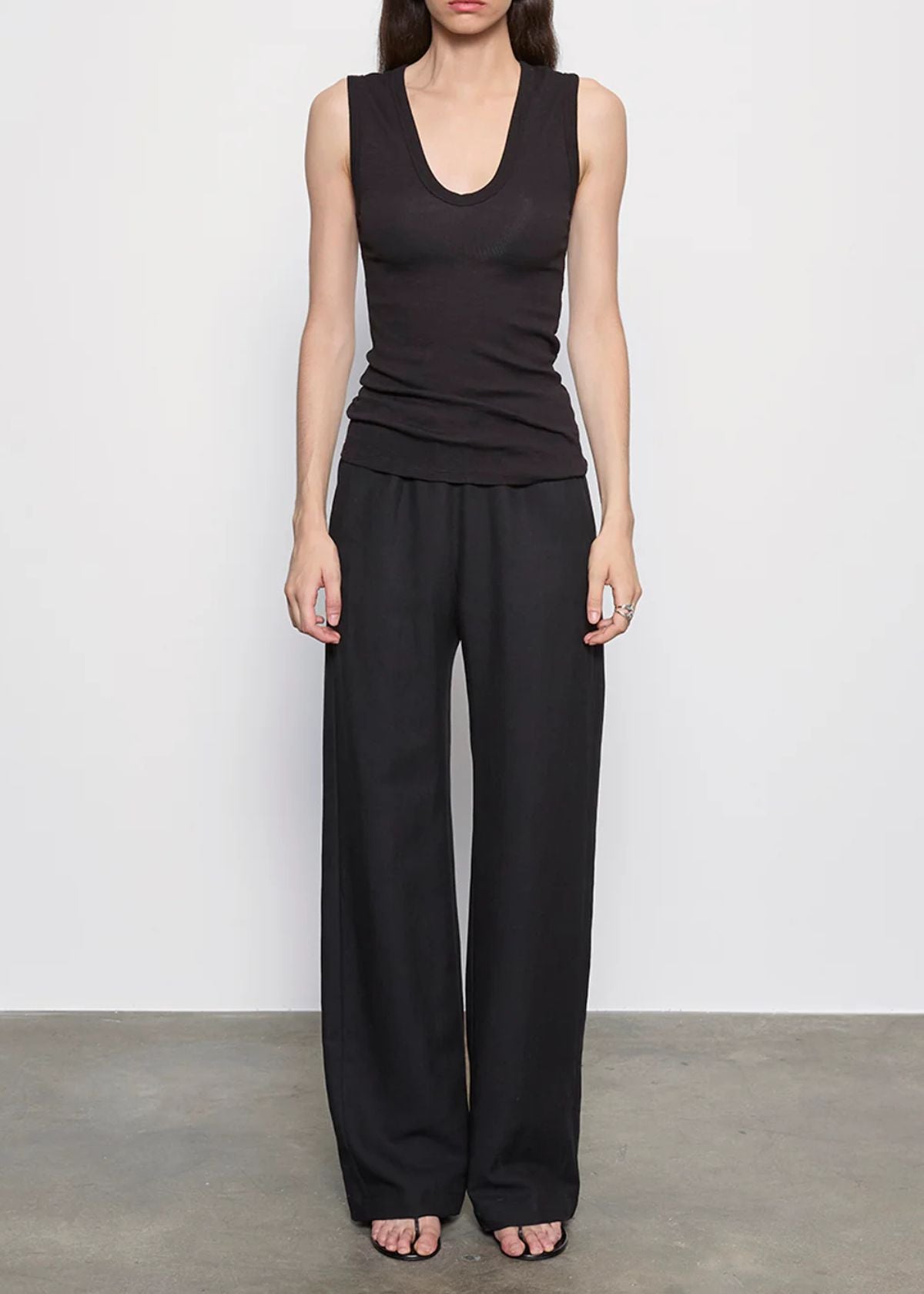 ENZA COSTA Textured Knit U-Neck Tank Top - Black