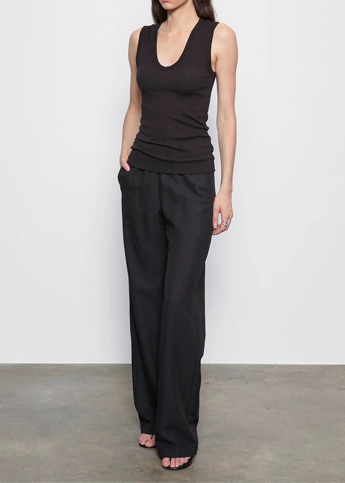 ENZA COSTA Textured Knit U-Neck Tank Top - Black