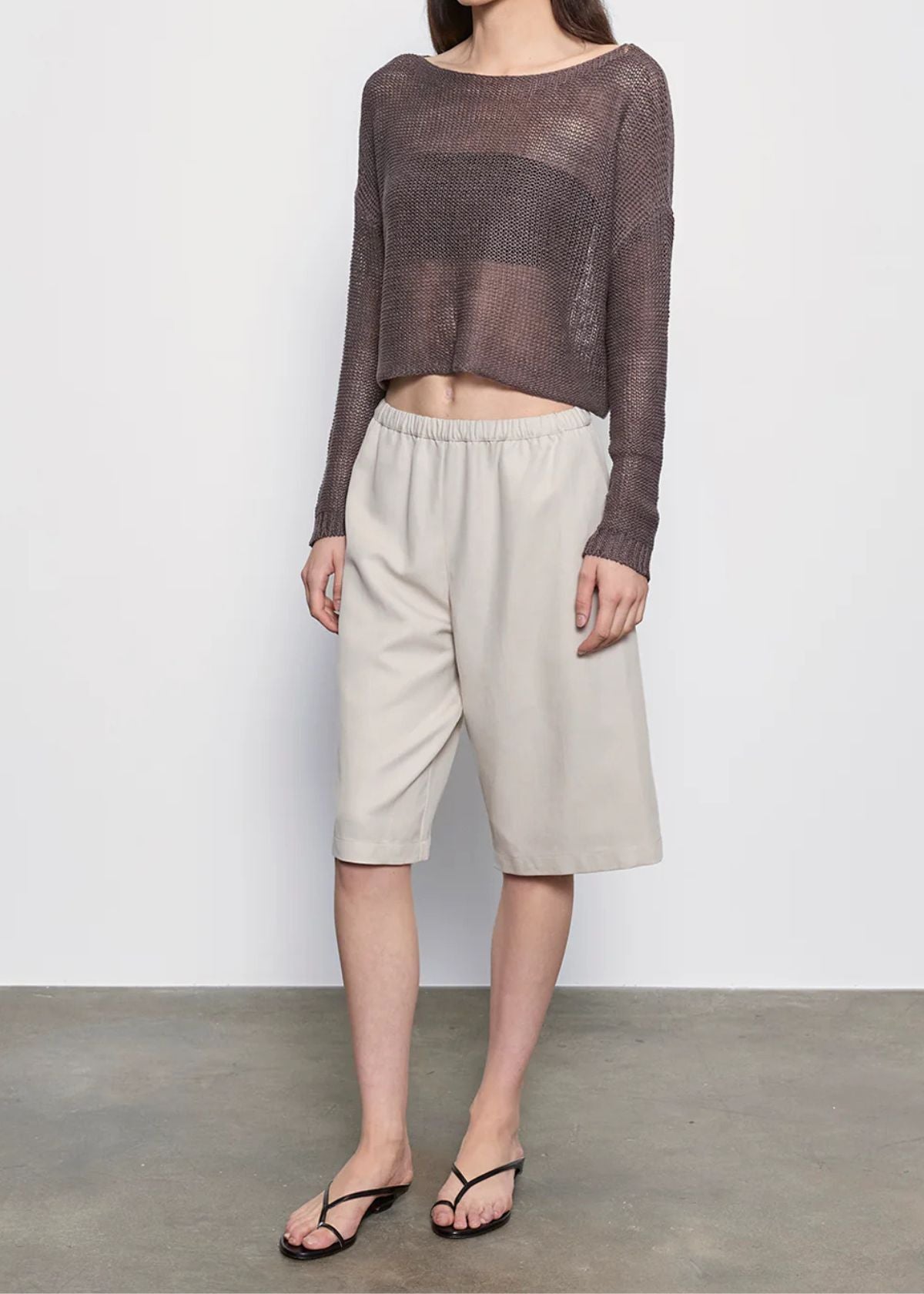 ENZA COSTA Linen Open Knit Bateau Sweater - Pebble