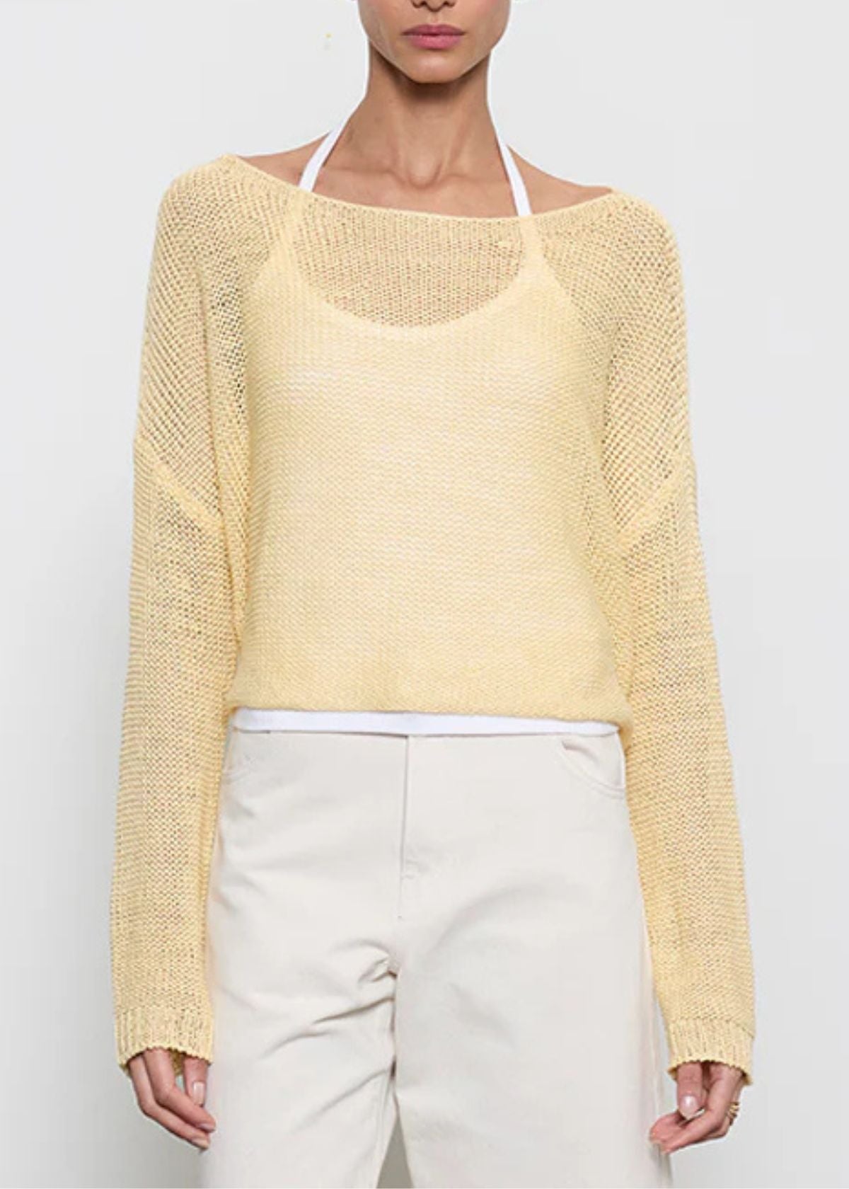ENZA COSTA Linen Open Knit Bateau Sweater - Flan
