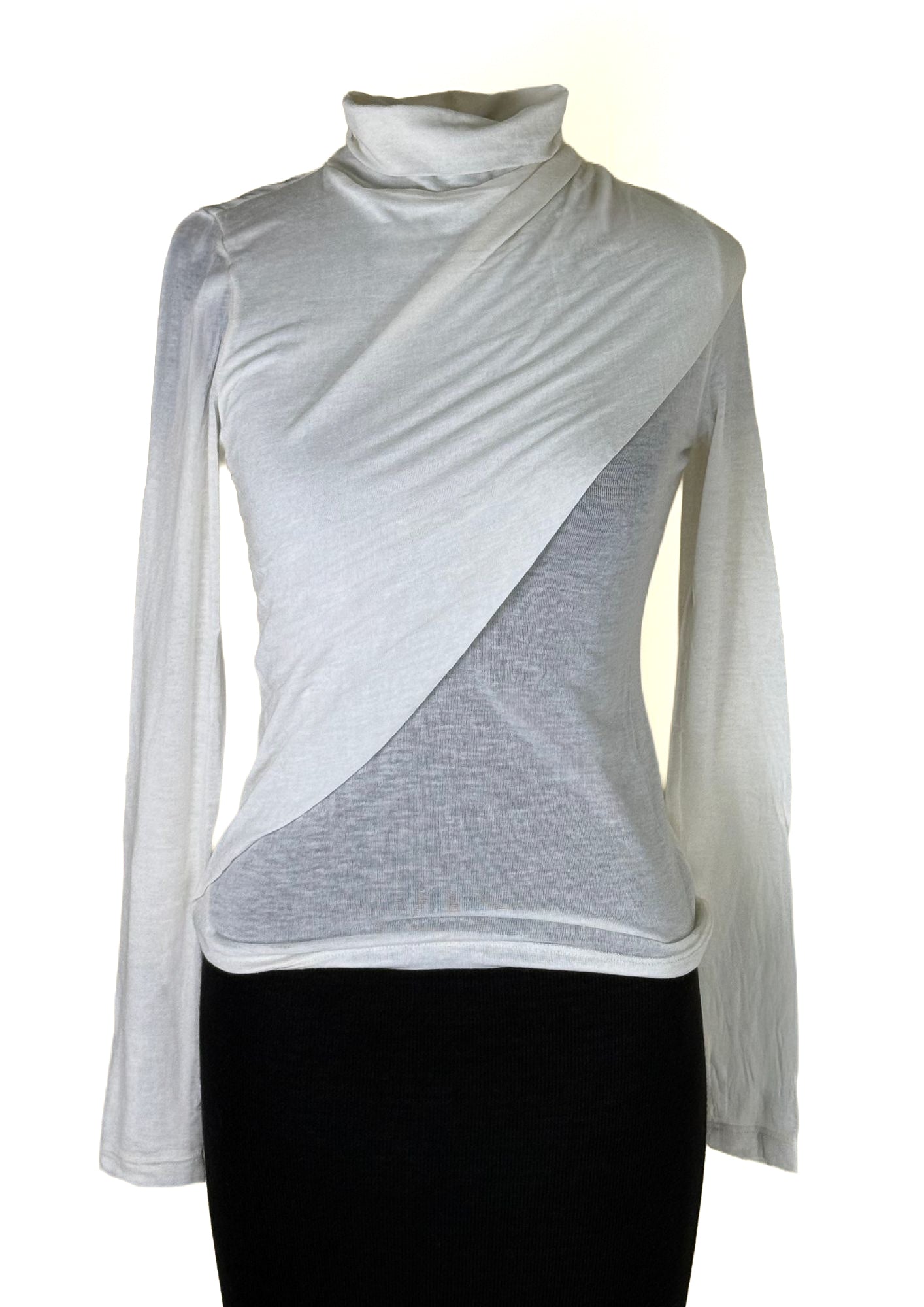 ENZA COSTA Sheer Cashmere Jersey Bandana Turtleneck - Off White