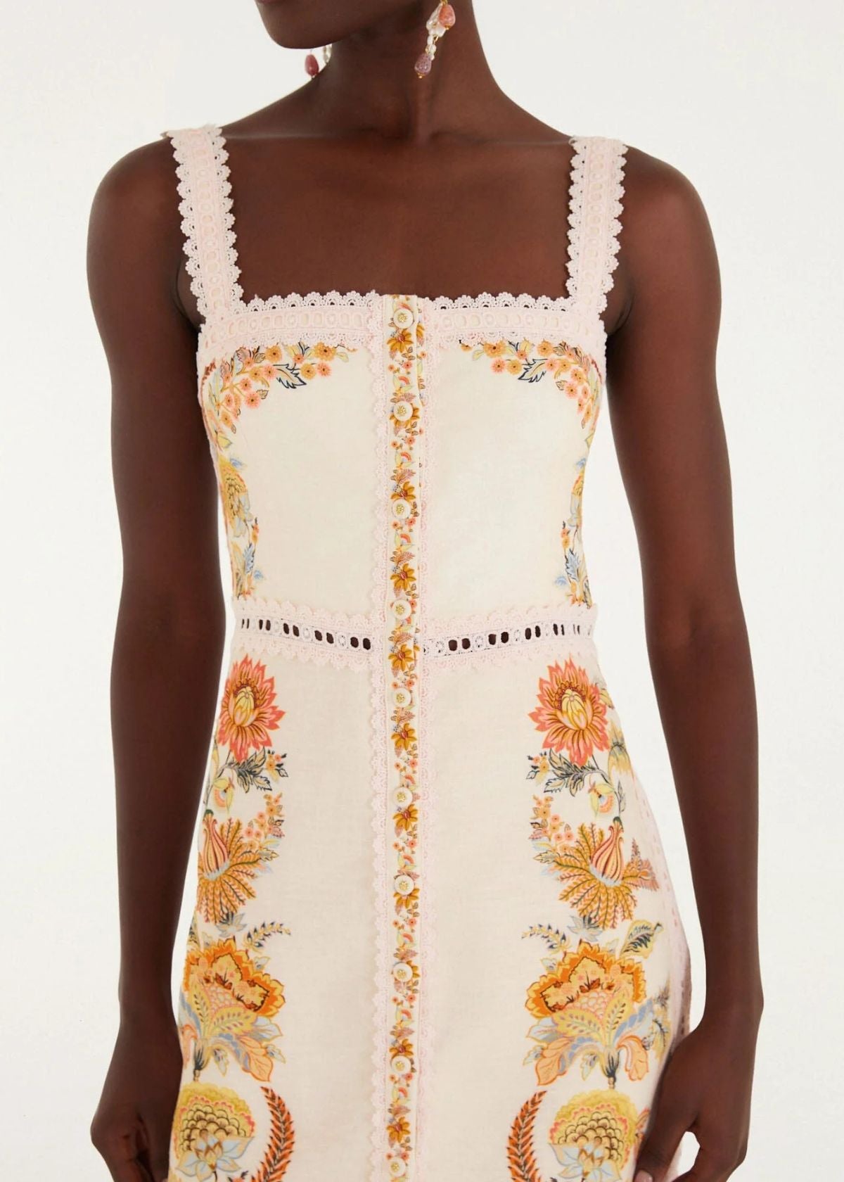 FARM RIO Ligia Lace Buttoned Mini Dress - Light Pink